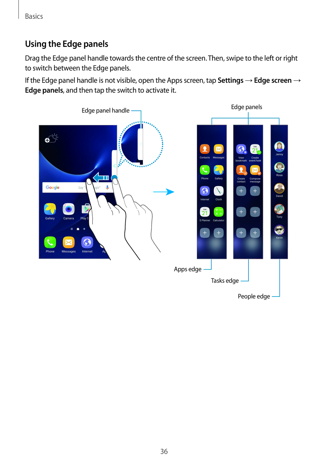 Samsung SM-G935FZDABGL, SM-G935FEDADBT, SM-G935FZKZDBT, SM-G935FZSADBT, SM-G935FZKADBT, SM-G935FZWADBT Using the Edge panels 