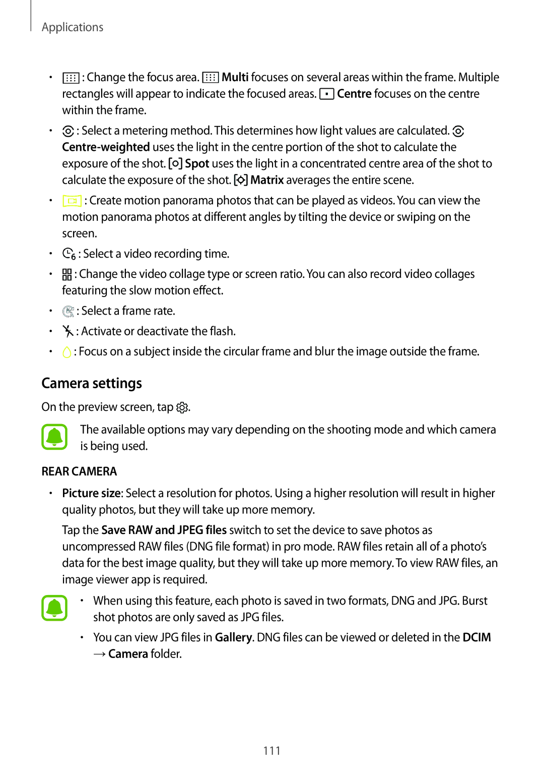 Samsung SM-G935FEDASEE, SM-G935FEDADBT, SM-G935FZKZDBT, SM-G935FZSADBT, SM-G935FZKADBT manual Camera settings, Rear Camera 