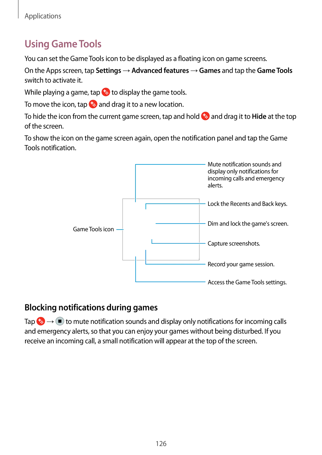 Samsung SM-G935FZDAXEH, SM-G935FEDADBT, SM-G935FZKZDBT, SM-G935FZSADBT Using Game Tools, Blocking notifications during games 