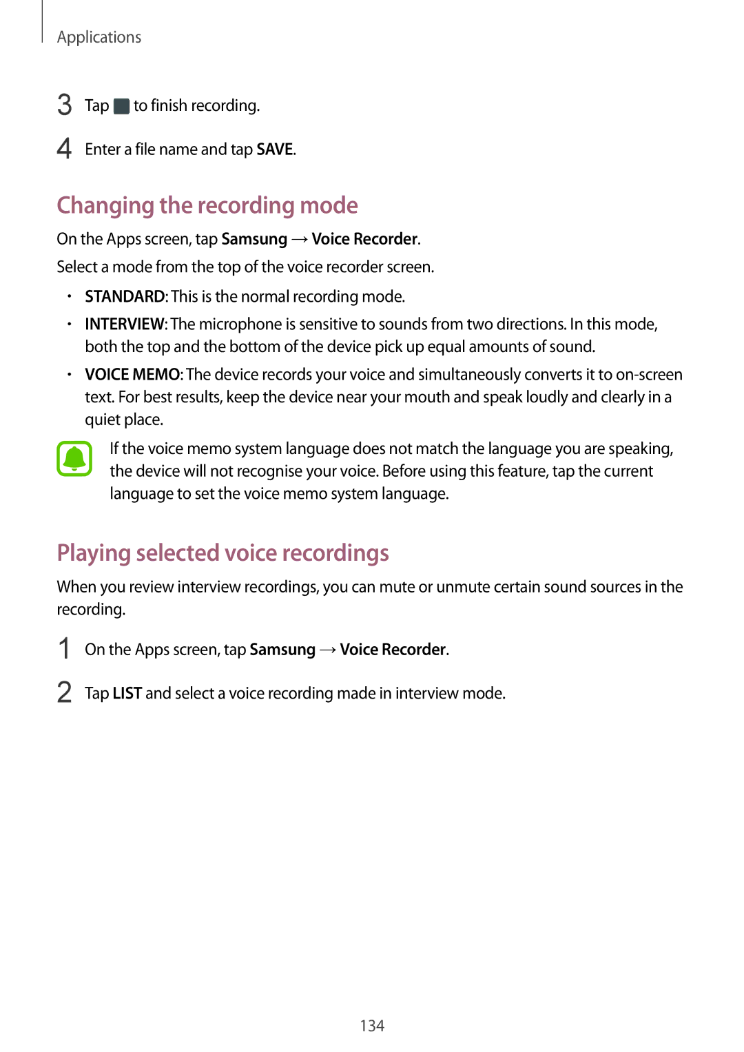 Samsung SM-G935FZSADBT, SM-G935FEDADBT, SM-G935FZKZDBT manual Changing the recording mode, Playing selected voice recordings 