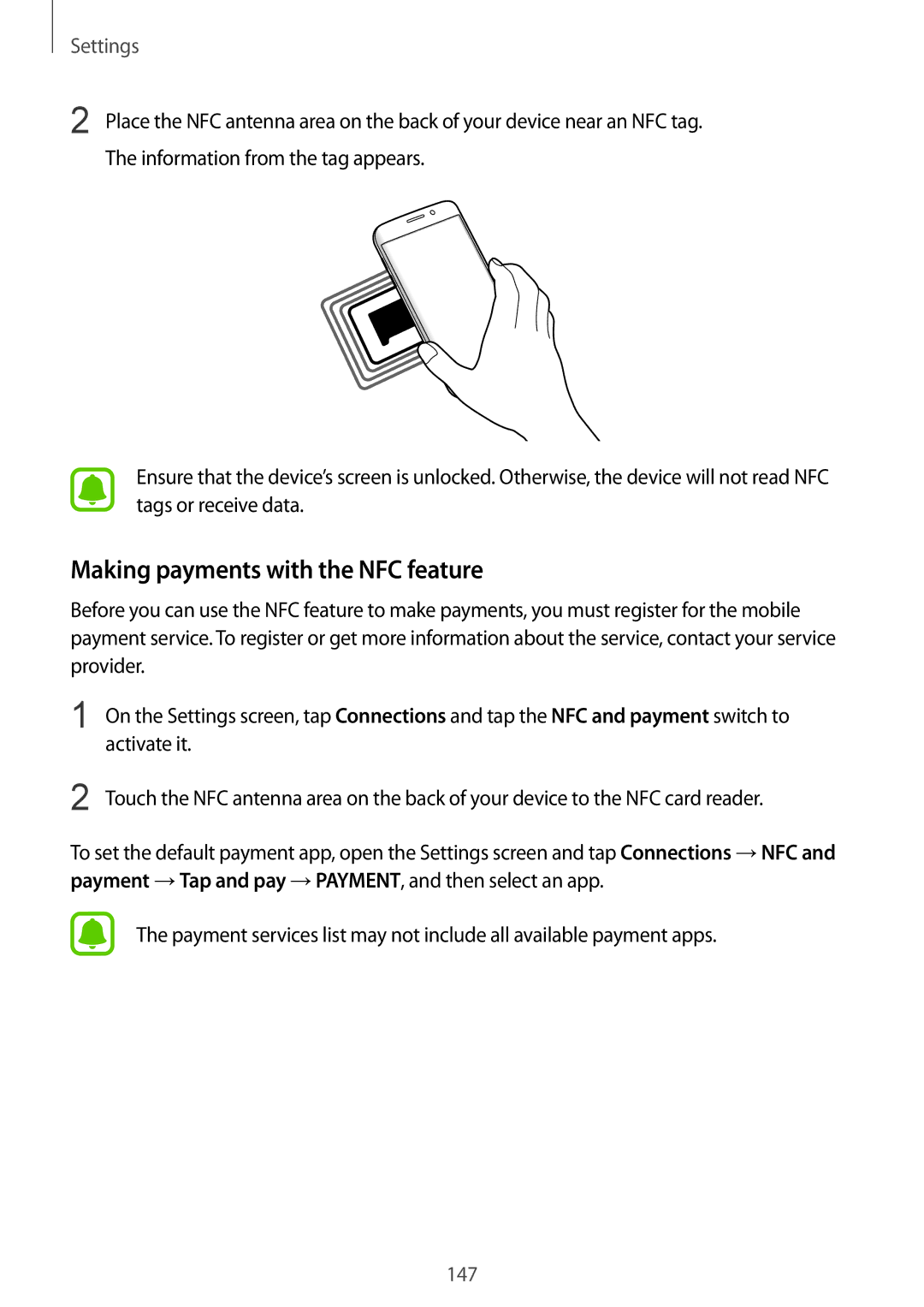 Samsung SM-G935FZKAITV, SM-G935FEDADBT, SM-G935FZKZDBT, SM-G935FZSADBT, SM-G935FZKADBT Making payments with the NFC feature 