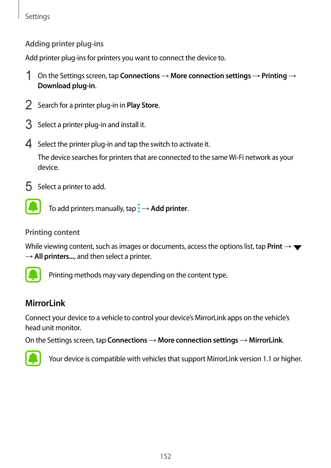 Samsung SM-G935FEDAPHE, SM-G935FEDADBT, SM-G935FZKZDBT, SM-G935FZSADBT MirrorLink, Adding printer plug-ins, Printing content 