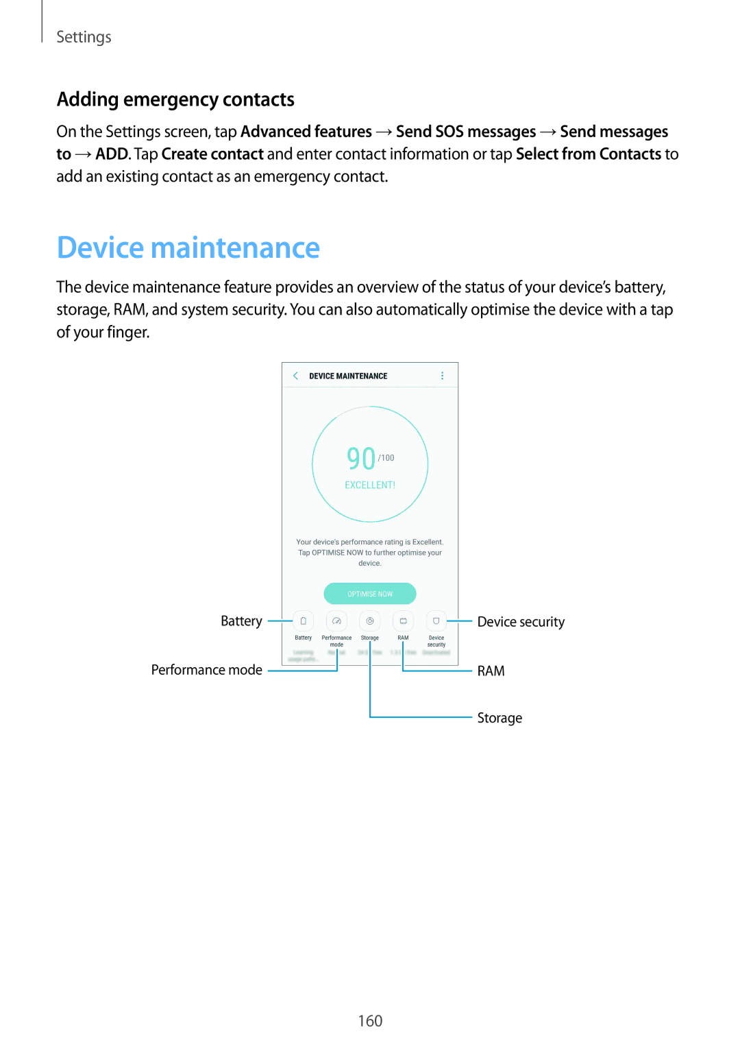 Samsung SM-G935FZKUKSA, SM-G935FEDADBT, SM-G935FZKZDBT, SM-G935FZSADBT manual Device maintenance, Adding emergency contacts 