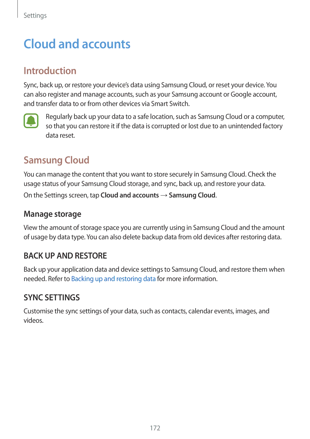 Samsung SM-G935FZDAVIP, SM-G935FEDADBT, SM-G935FZKZDBT, SM-G935FZSADBT Cloud and accounts, Samsung Cloud, Manage storage 