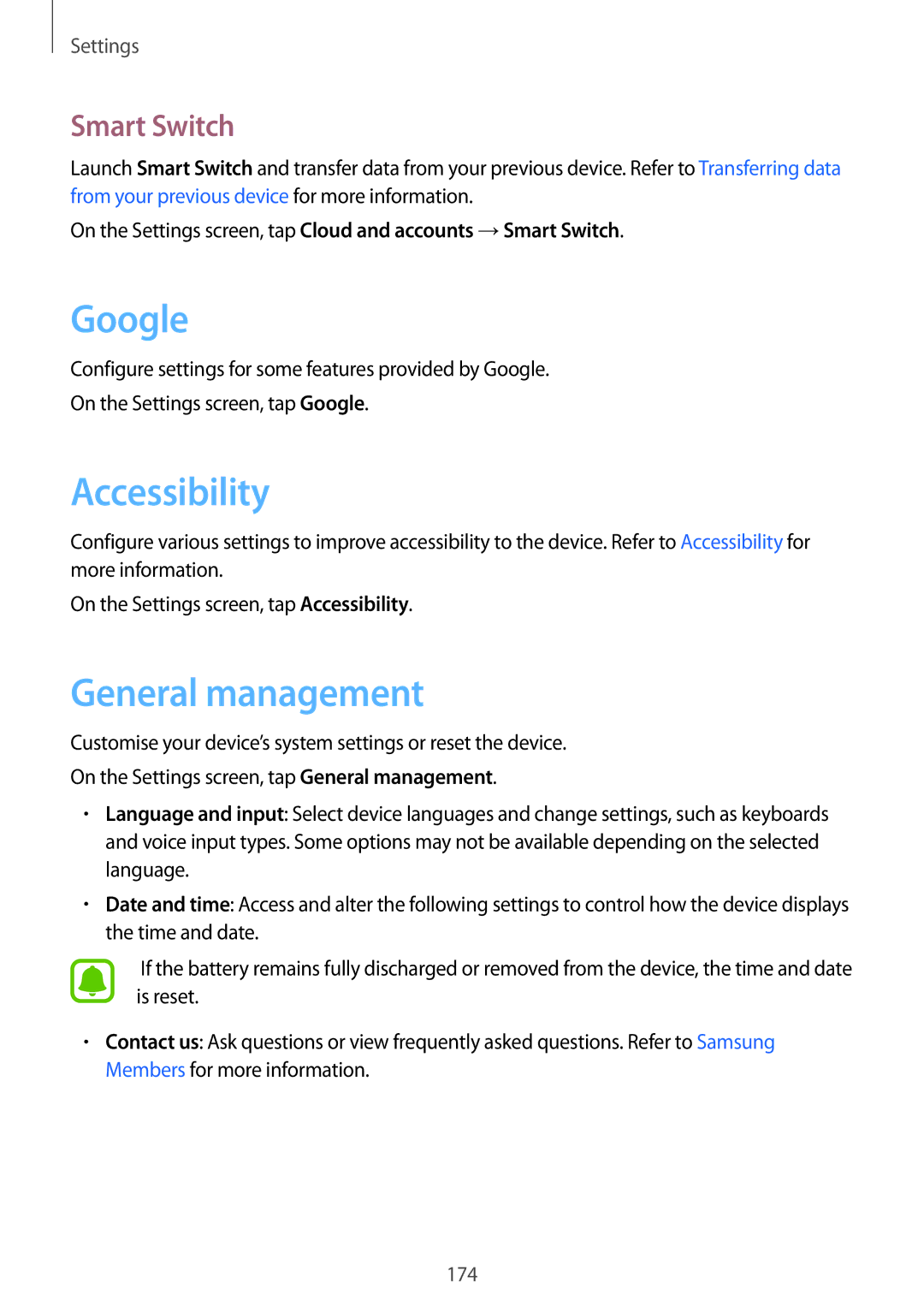 Samsung SM-G935FZKASEE, SM-G935FEDADBT, SM-G935FZKZDBT manual Google, Accessibility, General management, Smart Switch 