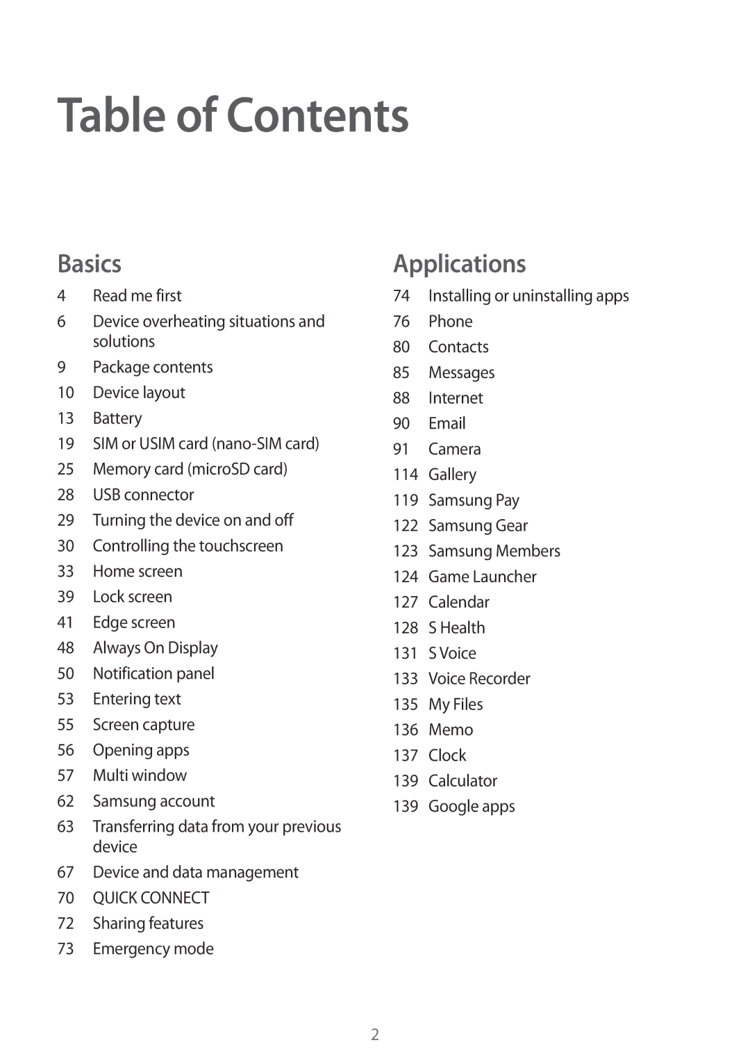 Samsung SM-G935FZSADBT, SM-G935FEDADBT, SM-G935FZKZDBT, SM-G935FZKADBT, SM-G935FZWADBT, SM-G935FZDADBT manual Table of Contents 