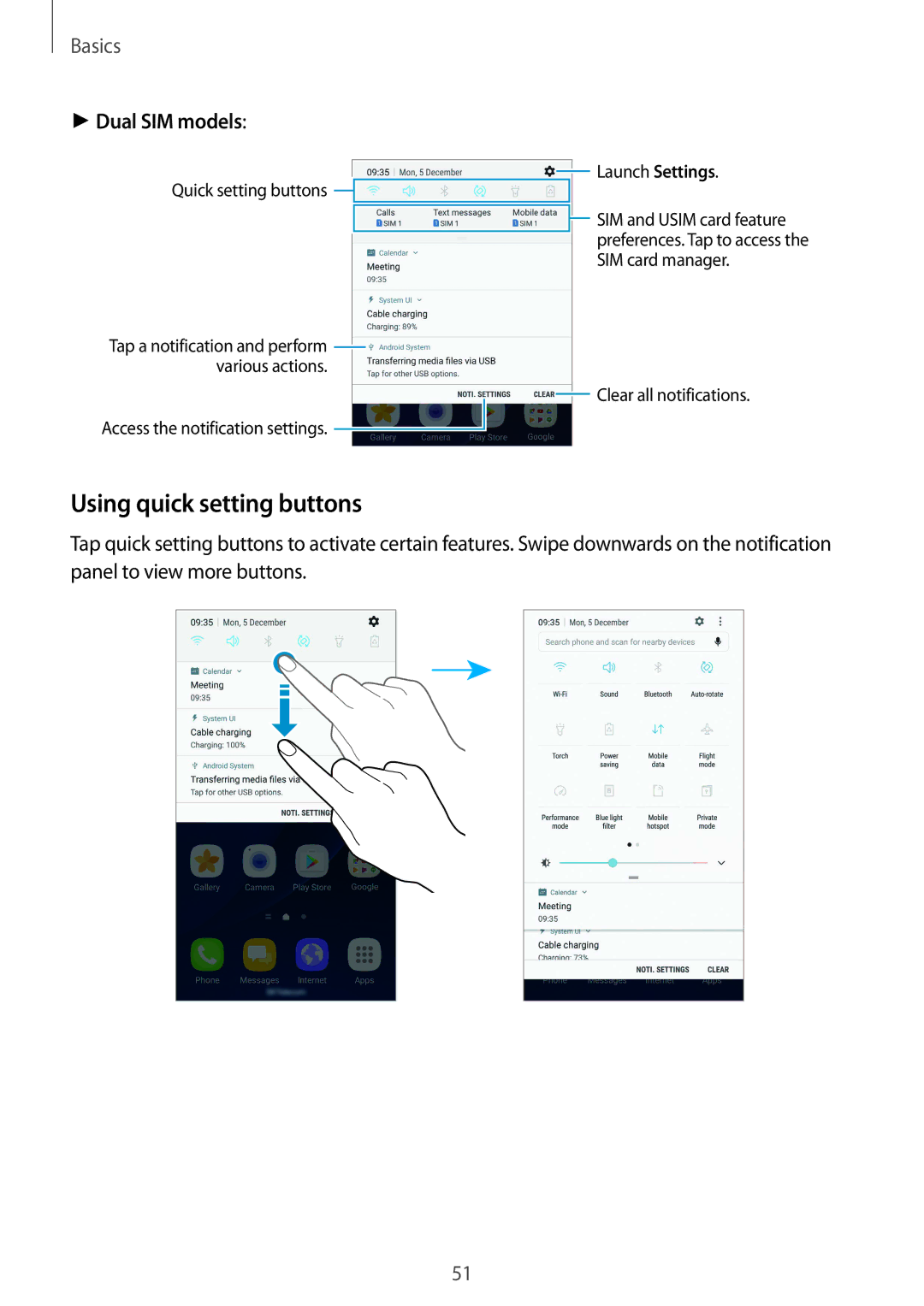 Samsung SM-G935FZDANEE, SM-G935FEDADBT, SM-G935FZKZDBT, SM-G935FZSADBT manual Using quick setting buttons, Dual SIM models 