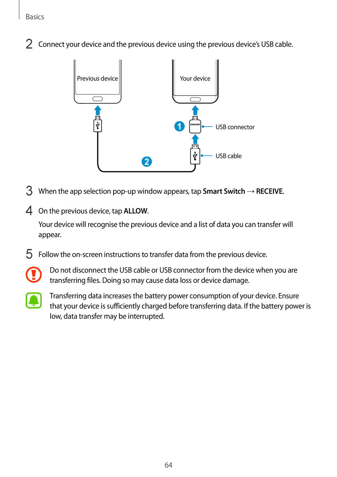 Samsung SM-G935FZBUSER, SM-G935FEDADBT, SM-G935FZKZDBT, SM-G935FZSADBT manual Previous device Your device USB connector 