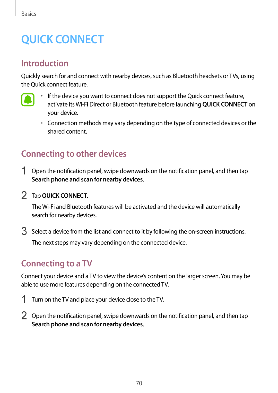 Samsung SM-G935FZWADBT, SM-G935FEDADBT, SM-G935FZKZDBT Connecting to other devices, Connecting to a TV, Tap Quick Connect 