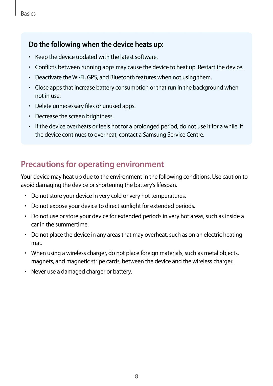 Samsung SM-G935FZSAXEF manual Precautions for operating environment, Keep the device updated with the latest software 