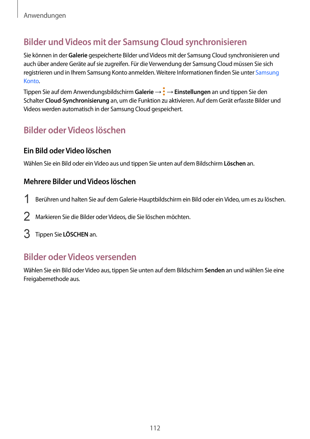 Samsung SM-G935FZWADBT, SM-G935FEDADBT Bilder und Videos mit der Samsung Cloud synchronisieren, Bilder oder Videos löschen 