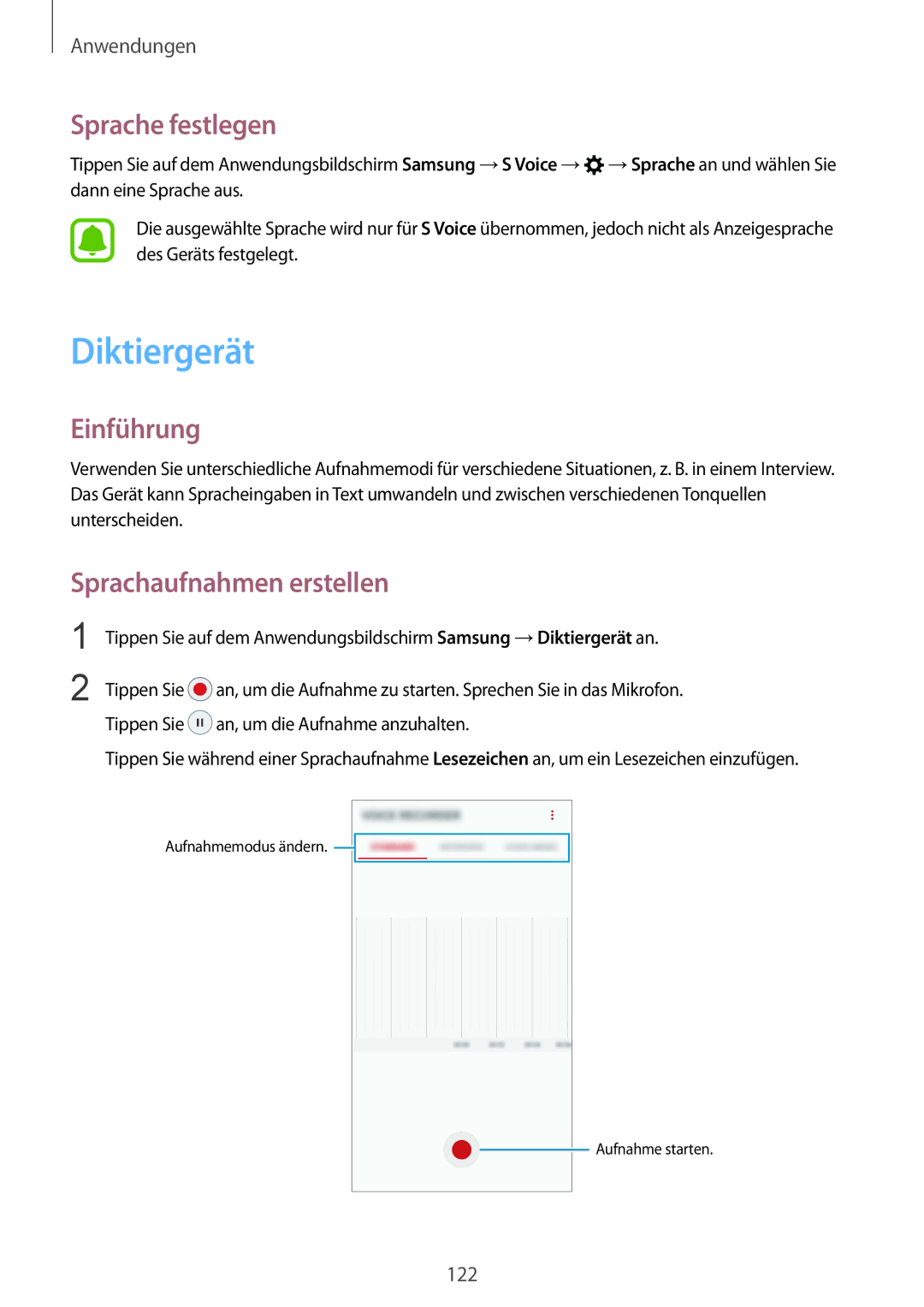 Samsung SM-G935FZSADBT, SM-G935FEDADBT, SM-G935FZKZDBT manual Diktiergerät, Sprache festlegen, Sprachaufnahmen erstellen 