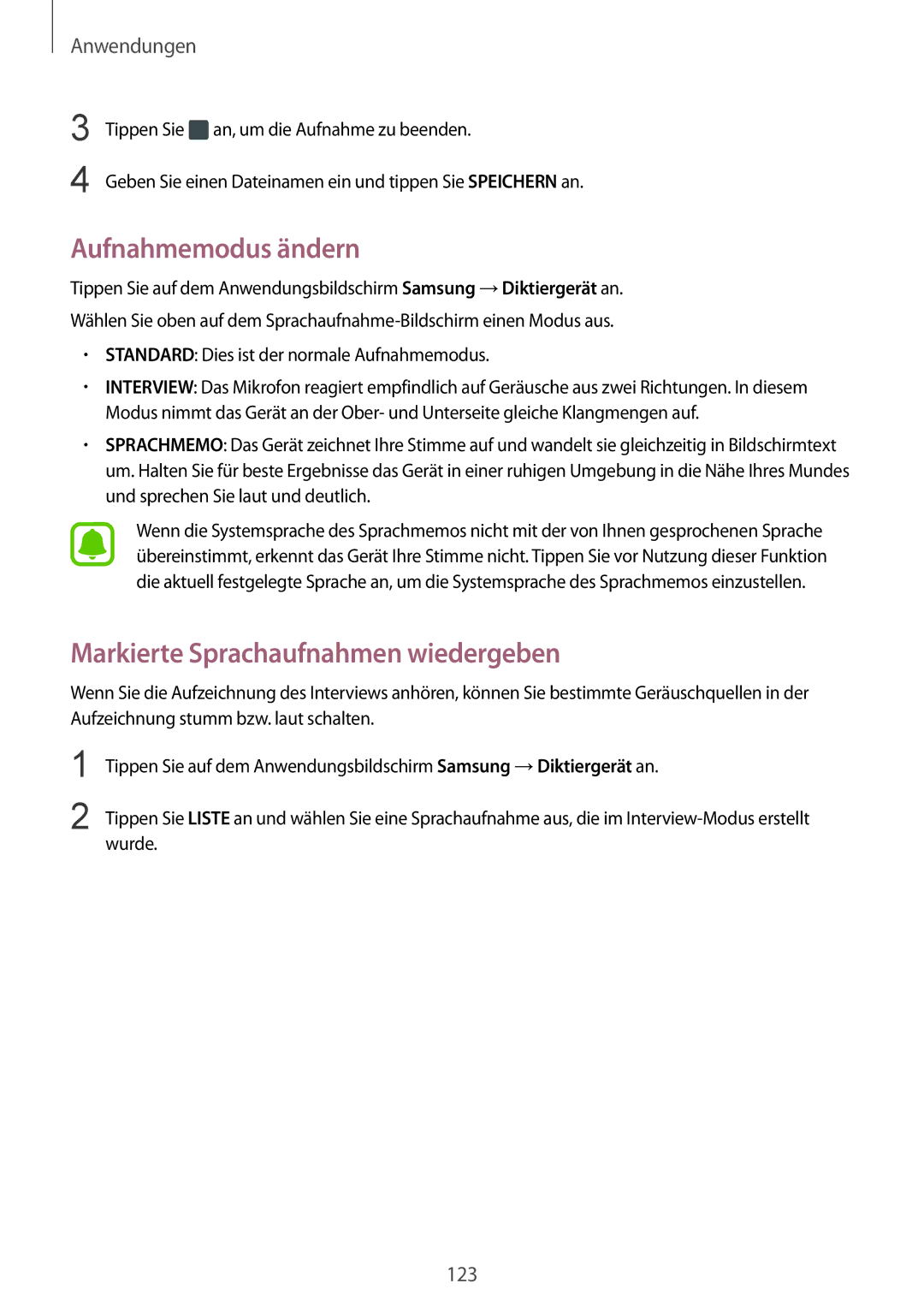 Samsung SM-G935FZKADBT, SM-G935FEDADBT, SM-G935FZKZDBT manual Aufnahmemodus ändern, Markierte Sprachaufnahmen wiedergeben 