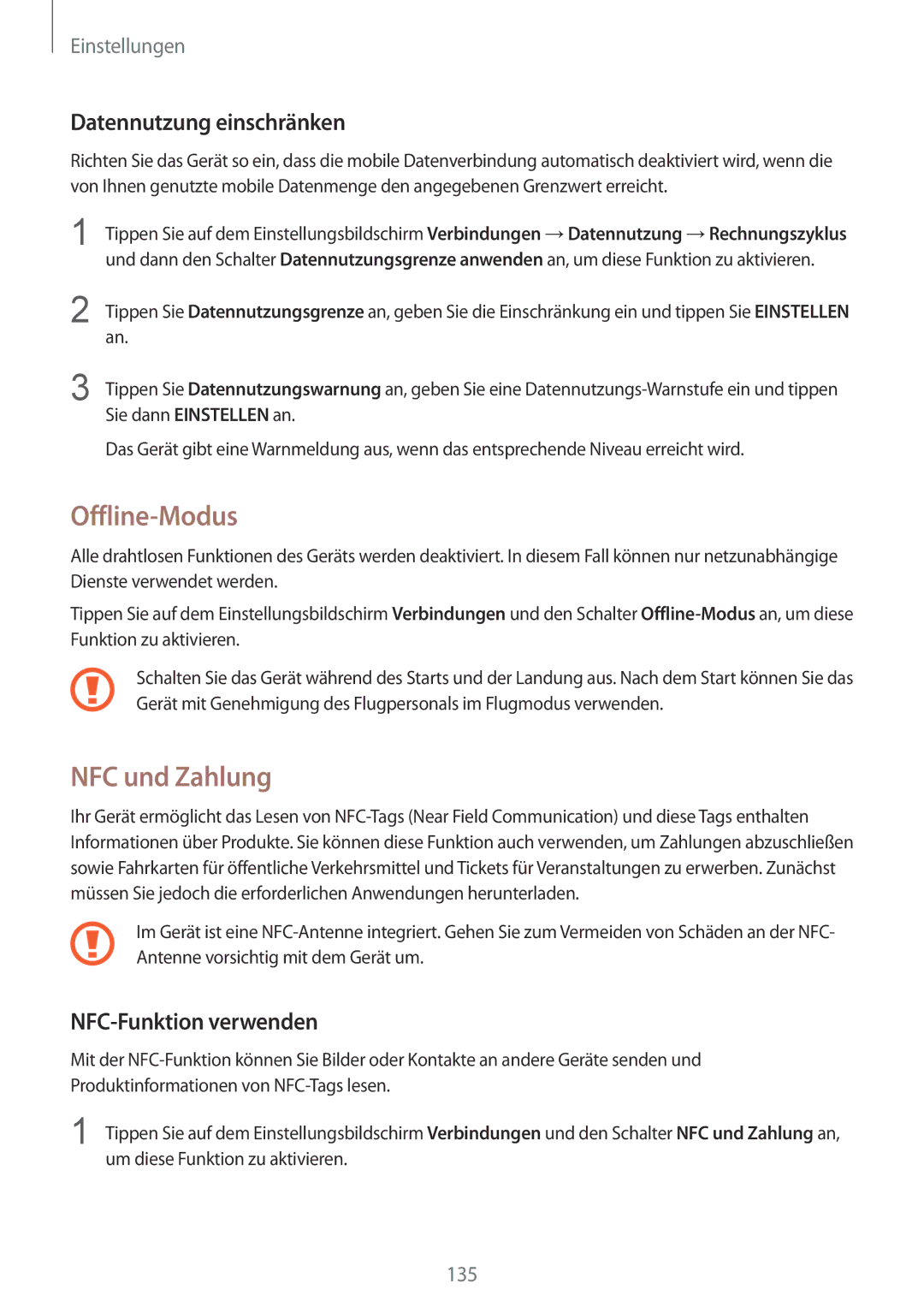 Samsung SM-G935FZKADBT, SM-G935FEDADBT Offline-Modus, NFC und Zahlung, Datennutzung einschränken, NFC-Funktion verwenden 