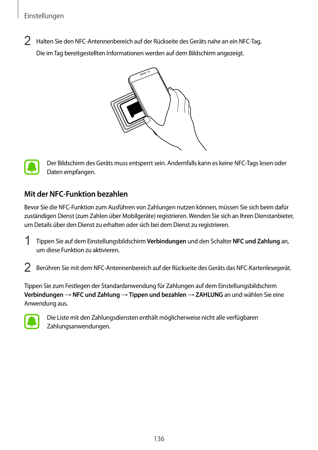 Samsung SM-G935FZWADBT, SM-G935FEDADBT, SM-G935FZKZDBT, SM-G935FZSADBT, SM-G935FZKADBT manual Mit der NFC-Funktion bezahlen 