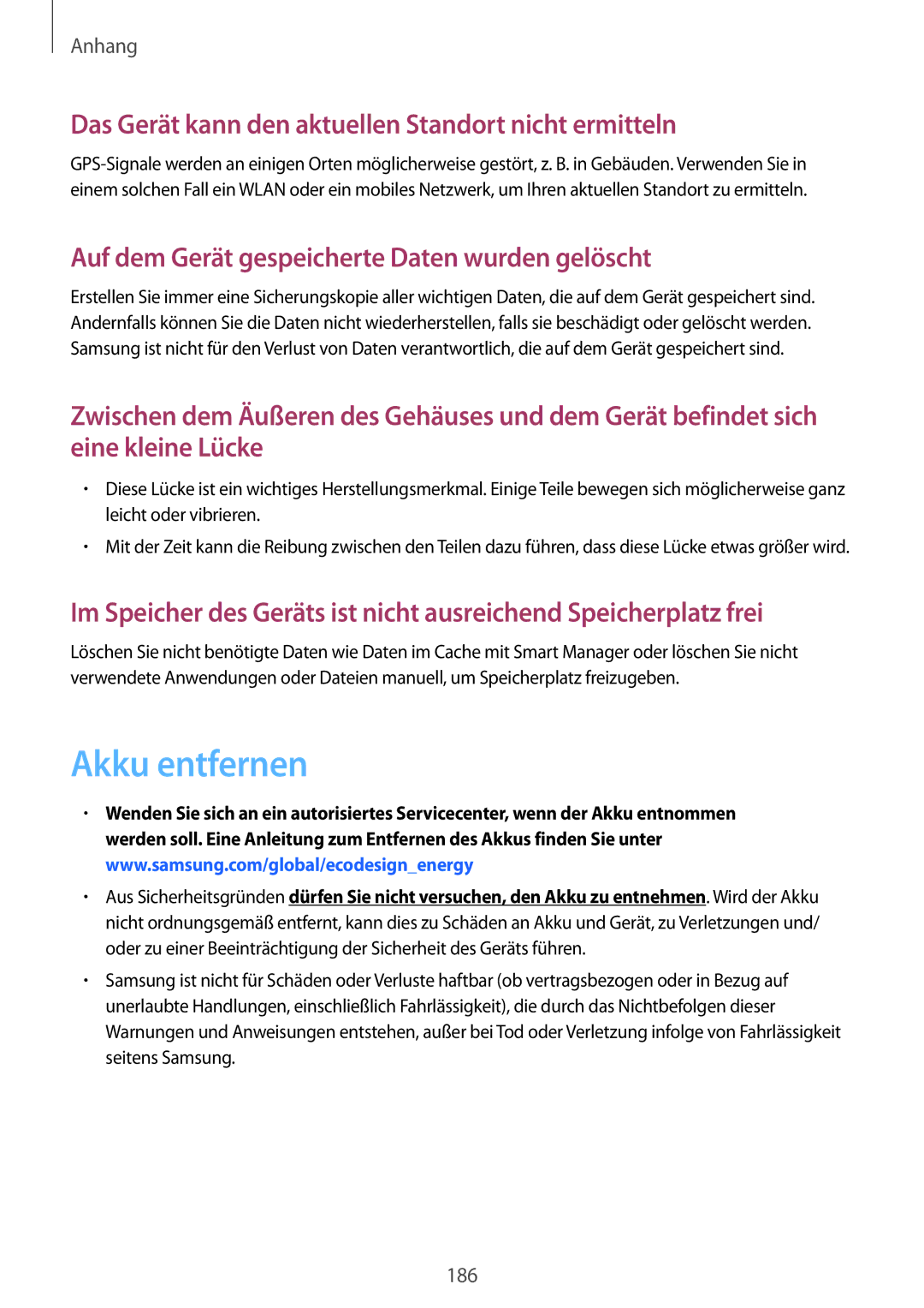 Samsung SM-G935FEDADBT, SM-G935FZKZDBT manual Akku entfernen, Das Gerät kann den aktuellen Standort nicht ermitteln 