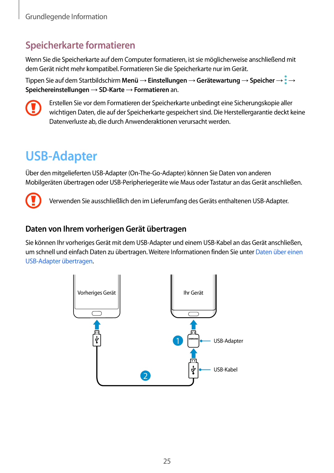 Samsung SM-G935FZKZDBT, SM-G935FEDADBT USB-Adapter, Speicherkarte formatieren, Daten von Ihrem vorherigen Gerät übertragen 