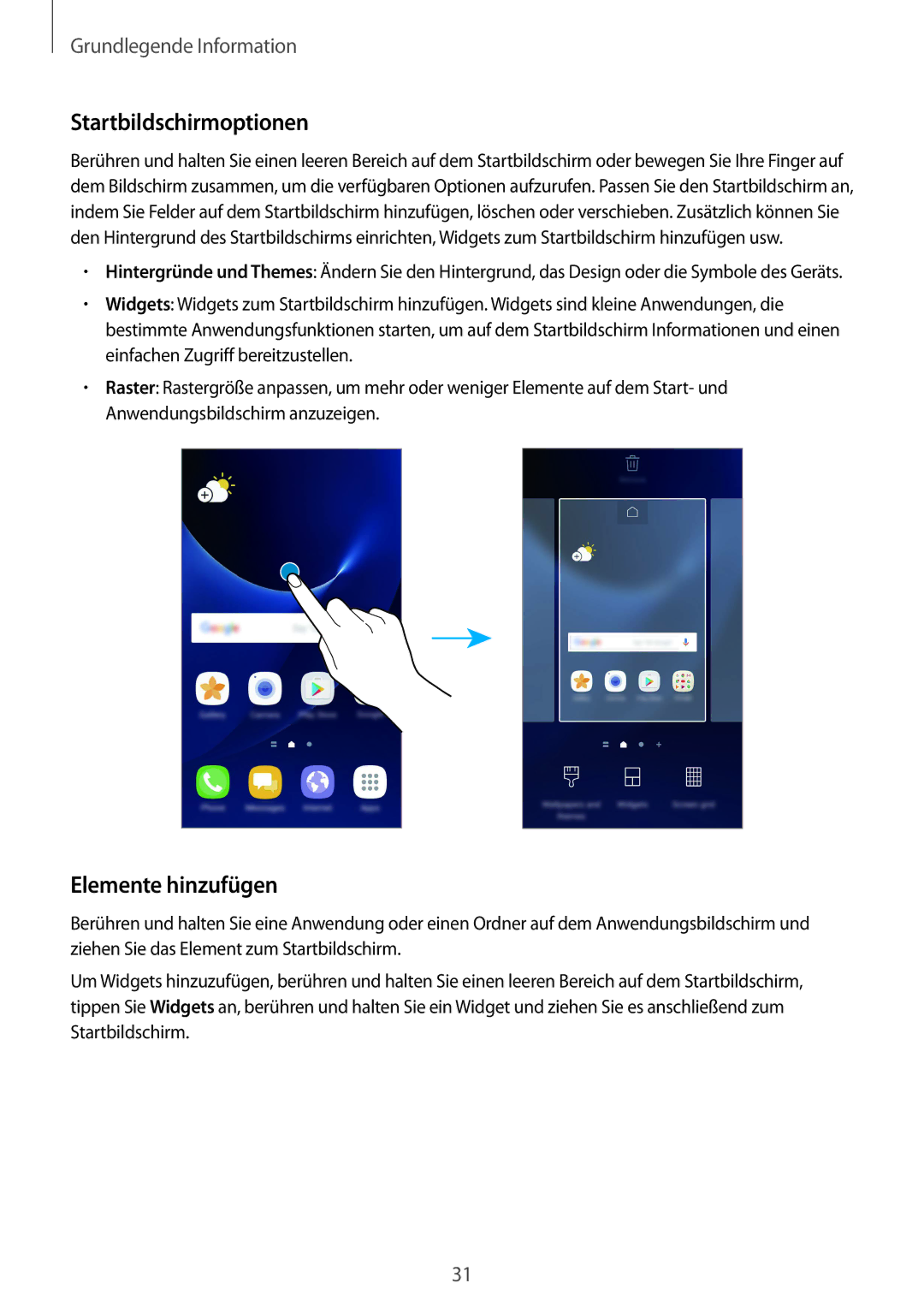 Samsung SM-G935FZKZDBT, SM-G935FEDADBT, SM-G935FZSADBT, SM-G935FZKADBT manual Startbildschirmoptionen, Elemente hinzufügen 