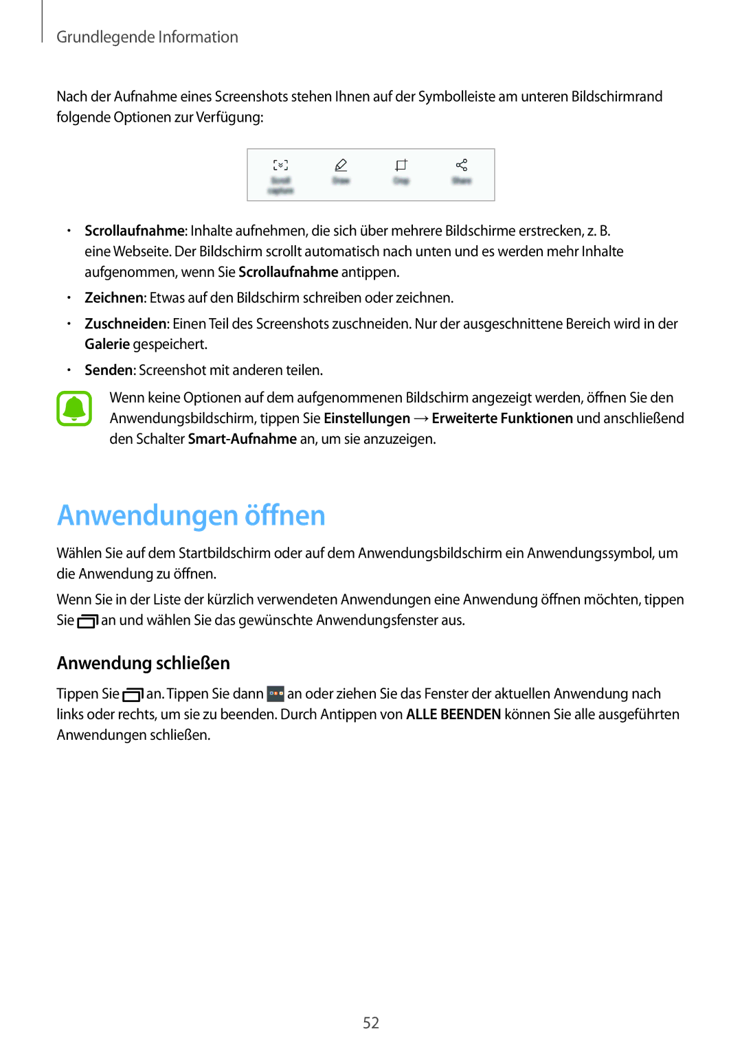 Samsung SM-G935FZWADBT, SM-G935FEDADBT, SM-G935FZKZDBT, SM-G935FZSADBT manual Anwendungen öffnen, Anwendung schließen 