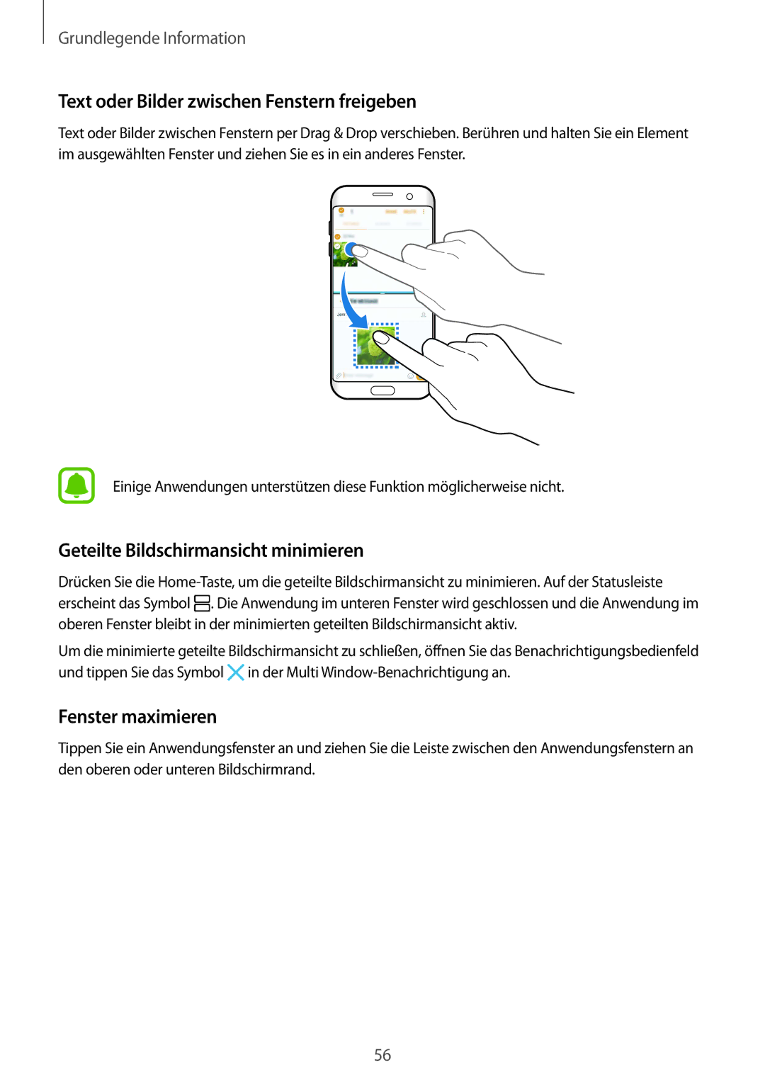 Samsung SM-G935FZSADBT, SM-G935FEDADBT Text oder Bilder zwischen Fenstern freigeben, Geteilte Bildschirmansicht minimieren 