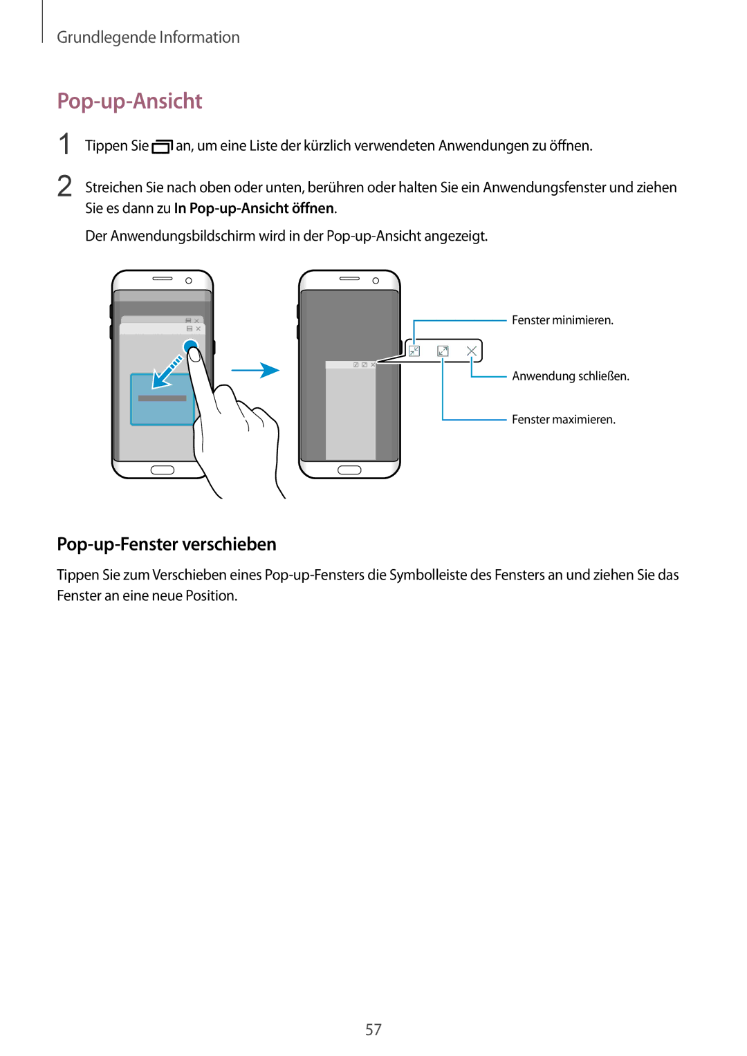 Samsung SM-G935FZKADBT, SM-G935FEDADBT, SM-G935FZKZDBT, SM-G935FZSADBT manual Pop-up-Ansicht, Pop-up-Fenster verschieben 