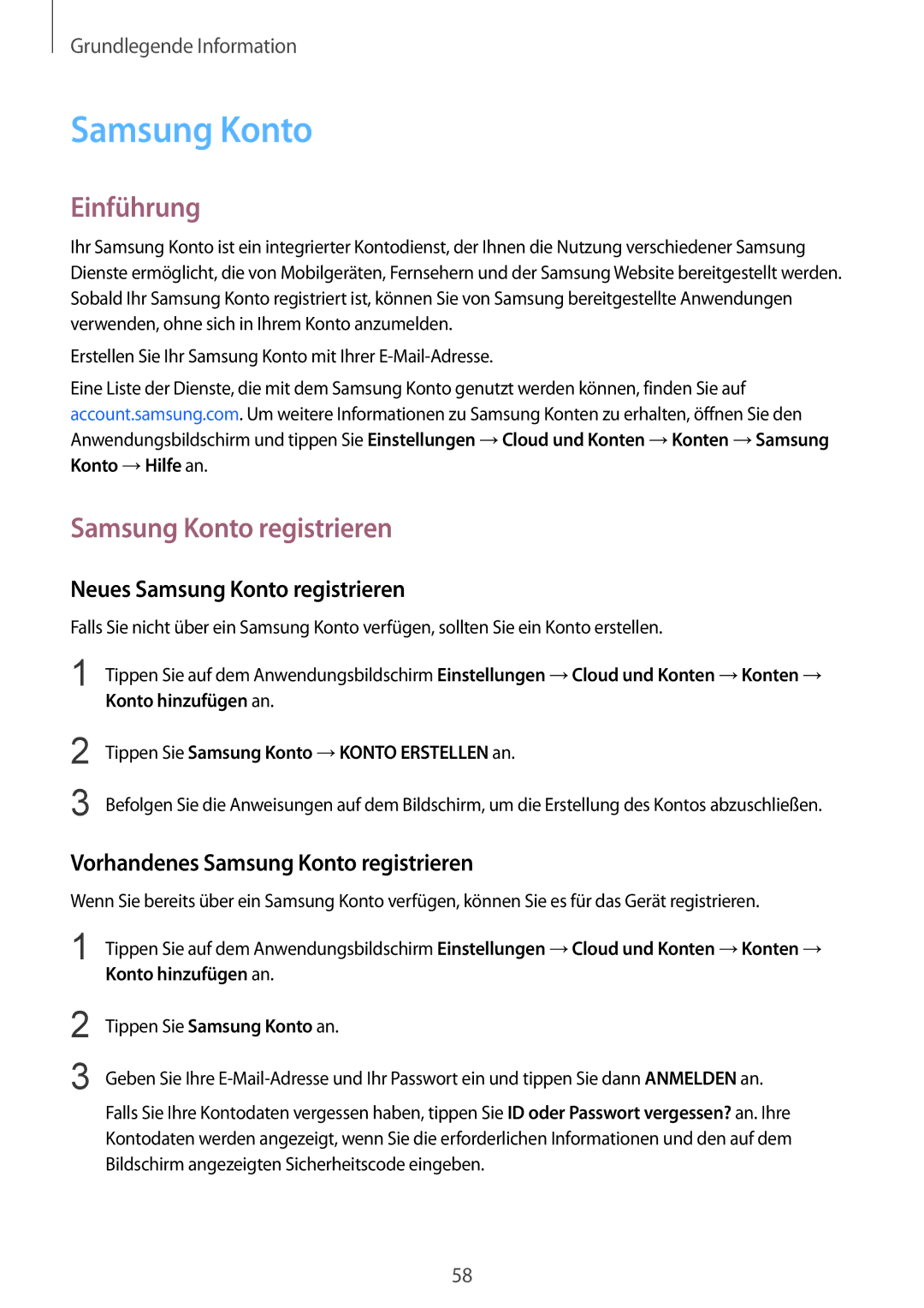 Samsung SM-G935FZWADBT, SM-G935FEDADBT Neues Samsung Konto registrieren, Vorhandenes Samsung Konto registrieren 