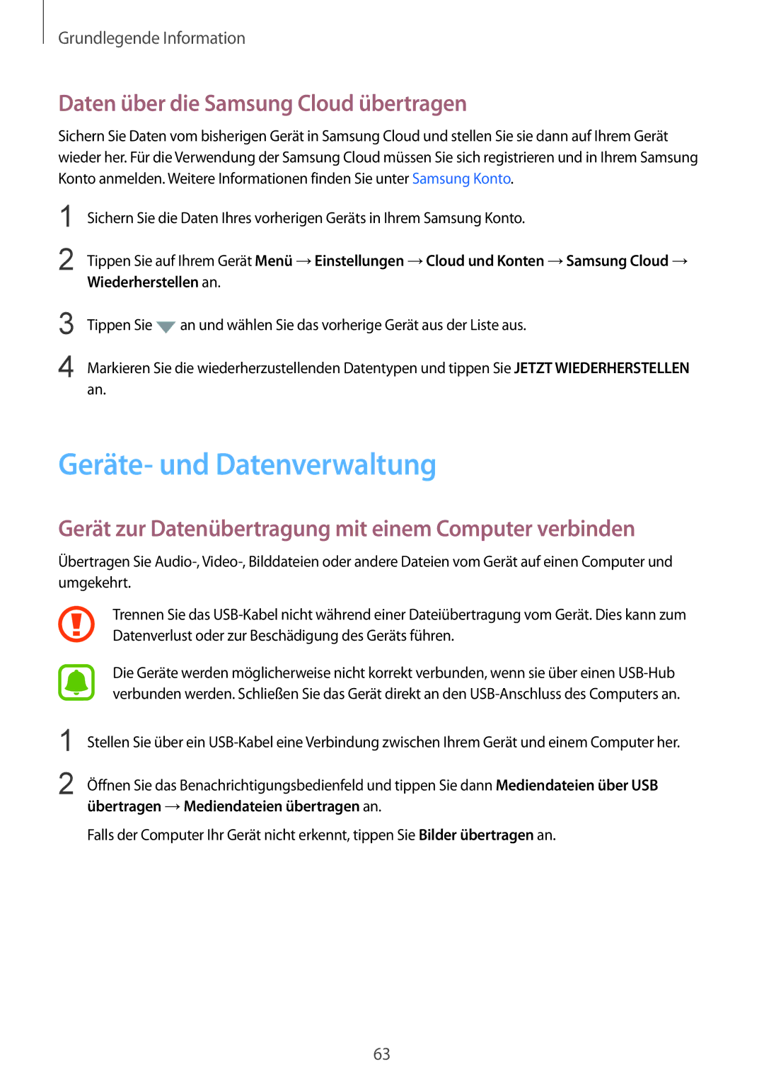 Samsung SM-G935FZKADBT, SM-G935FEDADBT, SM-G935FZKZDBT Geräte- und Datenverwaltung, Daten über die Samsung Cloud übertragen 
