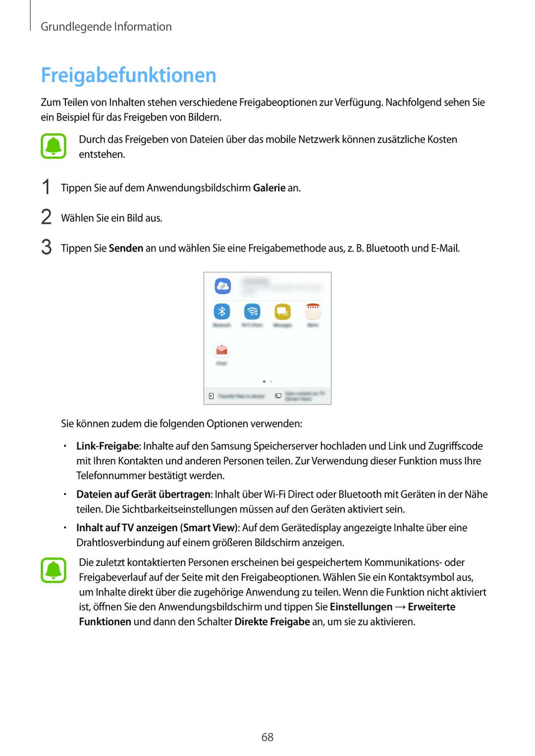 Samsung SM-G935FZSADBT, SM-G935FEDADBT, SM-G935FZKZDBT, SM-G935FZKADBT, SM-G935FZWADBT, SM-G935FZDADBT manual Freigabefunktionen 