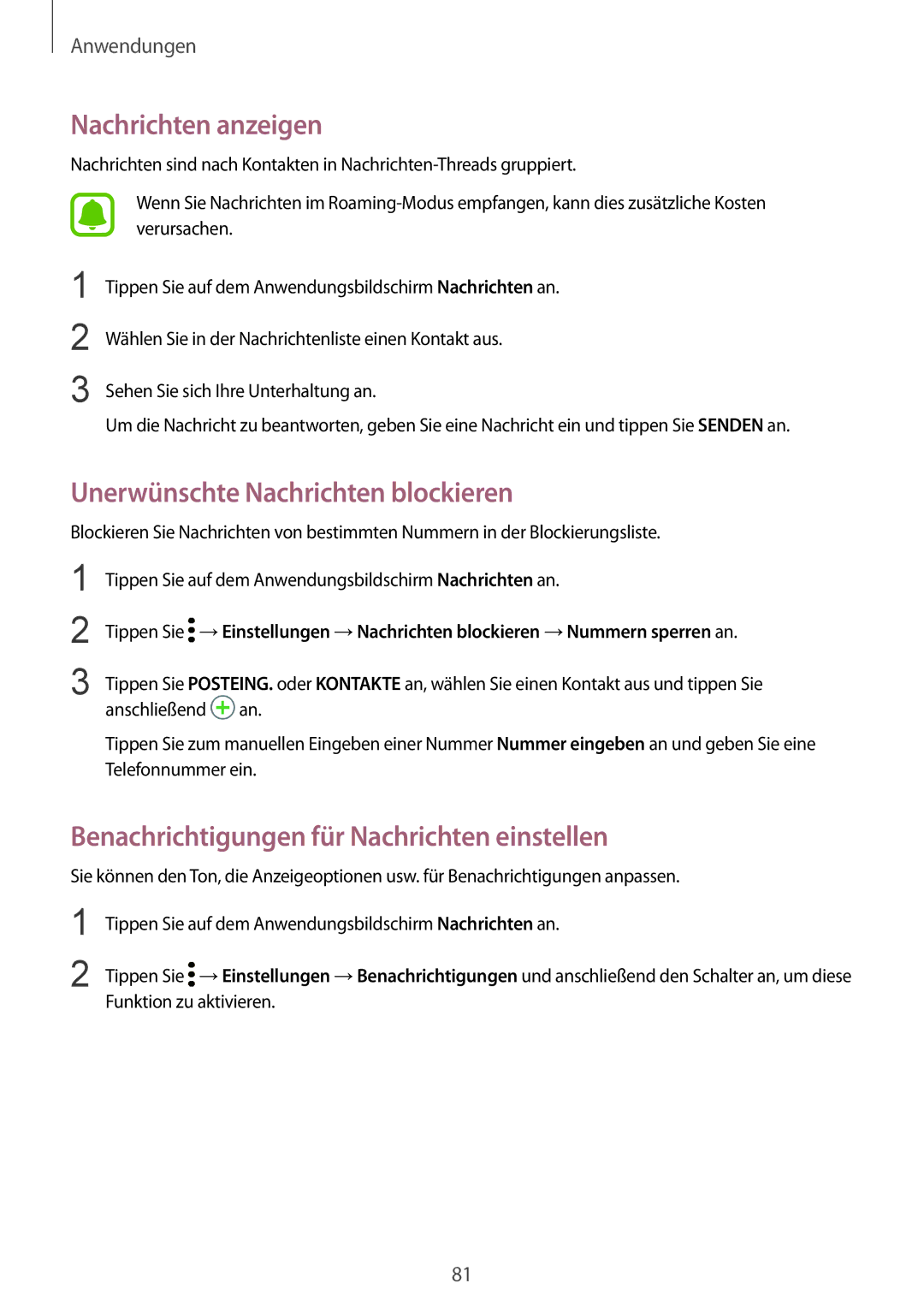 Samsung SM-G935FZKADBT, SM-G935FEDADBT, SM-G935FZKZDBT manual Nachrichten anzeigen, Unerwünschte Nachrichten blockieren 