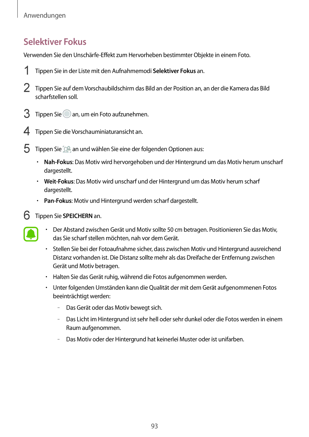 Samsung SM-G935FZKADBT, SM-G935FEDADBT, SM-G935FZKZDBT, SM-G935FZSADBT, SM-G935FZWADBT, SM-G935FZDADBT manual Selektiver Fokus 