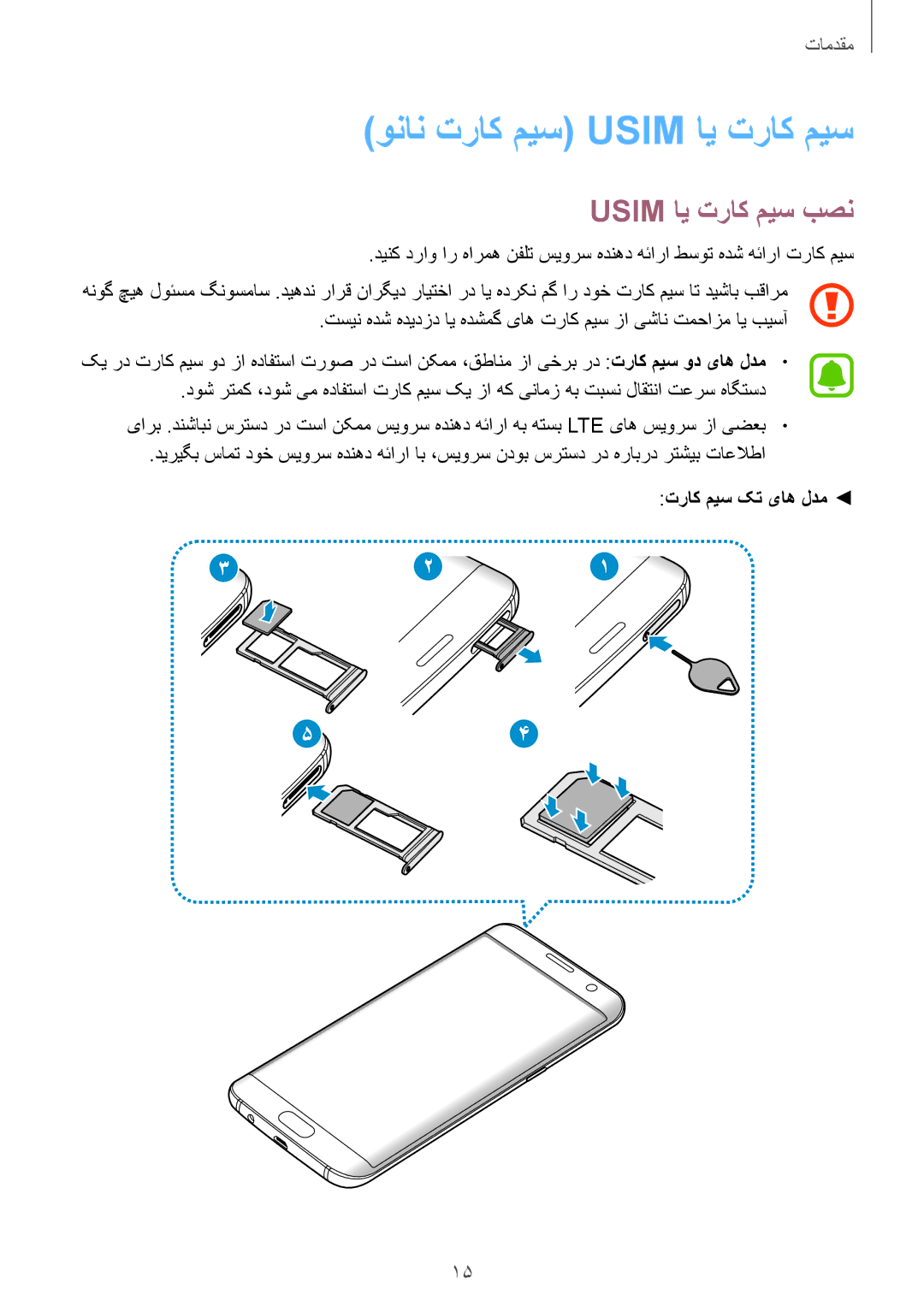 Samsung SM-G935FTKDKSA, SM-G935FEDUKSA manual ونان تراک میس Usim ای تراک میس, Usim ای تراک میس بصن, تراک میس کت یاه لدم 