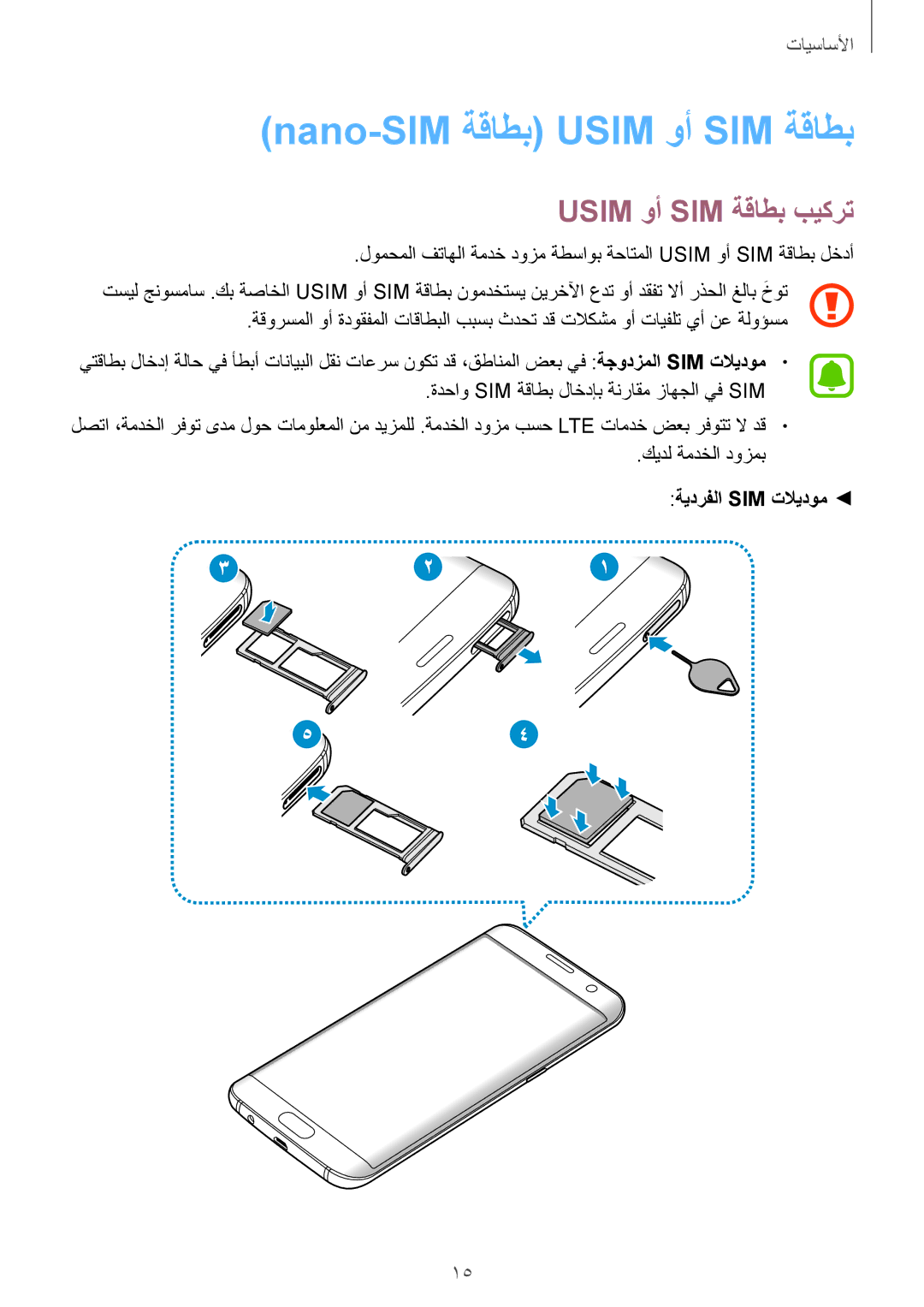 Samsung SM-G935FTKDKSA, SM-G935FEDUKSA manual Nano-SIM ةقاطب Usim وأ SIM ةقاطب, Usim وأ SIM ةقاطب بيكرت, ةيدرفلا Sim تلايدوم 