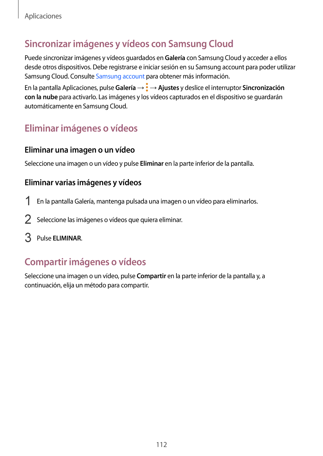 Samsung SM-G935FEDAPHE, SM-G935FZBAPHE manual Sincronizar imágenes y vídeos con Samsung Cloud, Eliminar imágenes o vídeos 