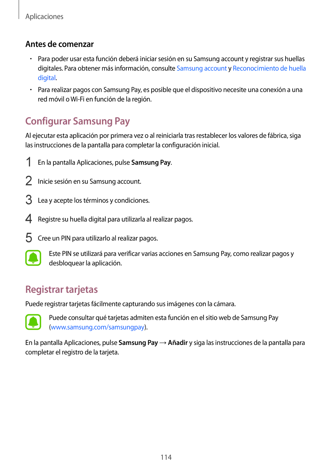 Samsung SM-G935FZSAPHE, SM-G935FZBAPHE, SM-G935FZKAPHE, SM-G935FEDAPHE manual Configurar Samsung Pay, Registrar tarjetas 