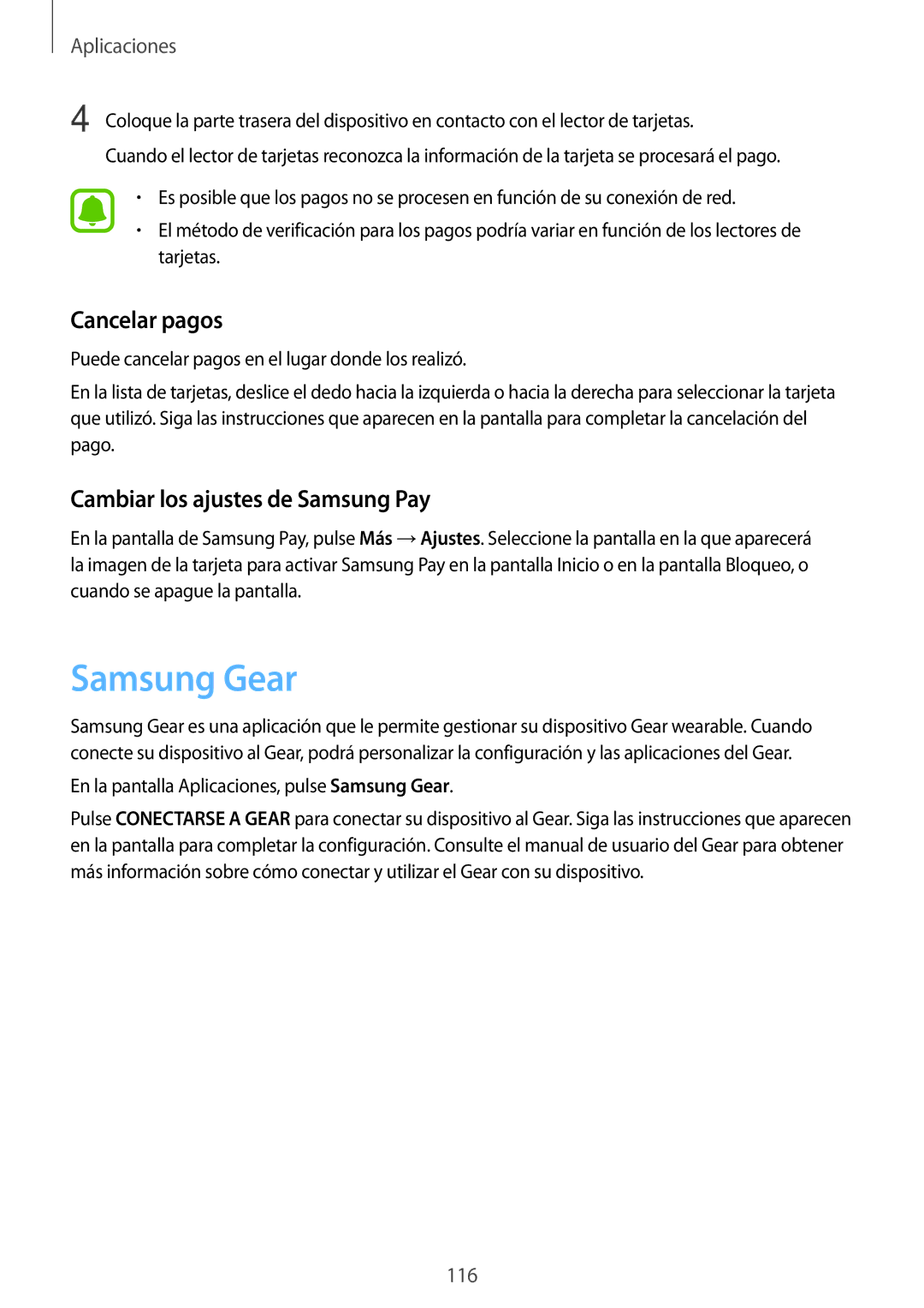 Samsung SM-G935FZKAPHE, SM-G935FZBAPHE, SM-G935FEDAPHE Samsung Gear, Cancelar pagos, Cambiar los ajustes de Samsung Pay 