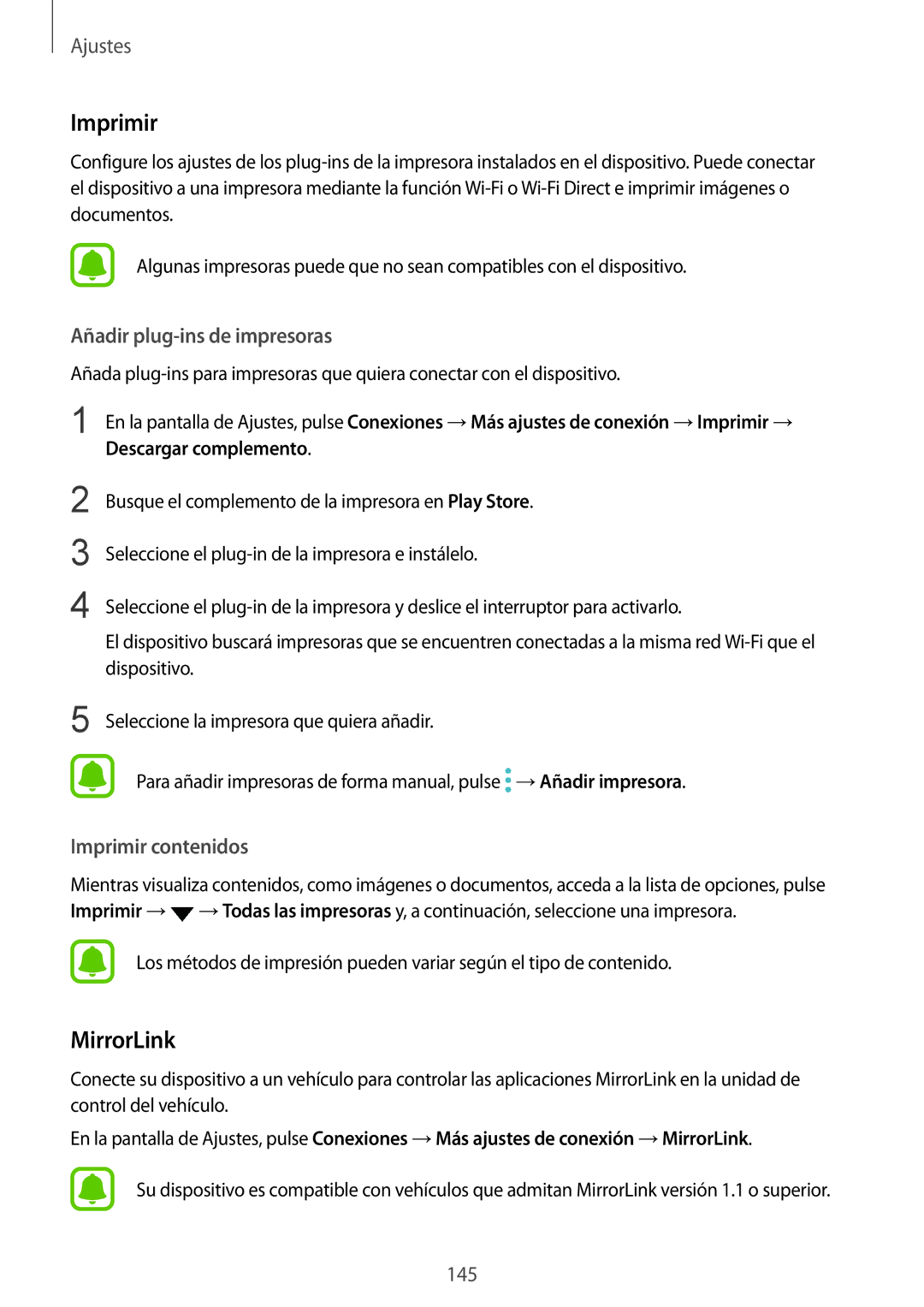 Samsung SM-G935FZBAPHE, SM-G935FZKAPHE, SM-G935FEDAPHE MirrorLink, Añadir plug-ins de impresoras, Imprimir contenidos 