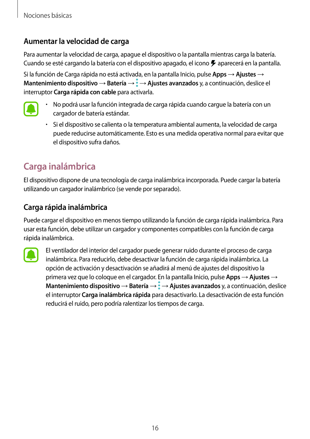 Samsung SM-G935FZKAPHE, SM-G935FZBAPHE manual Carga inalámbrica, Aumentar la velocidad de carga, Carga rápida inalámbrica 