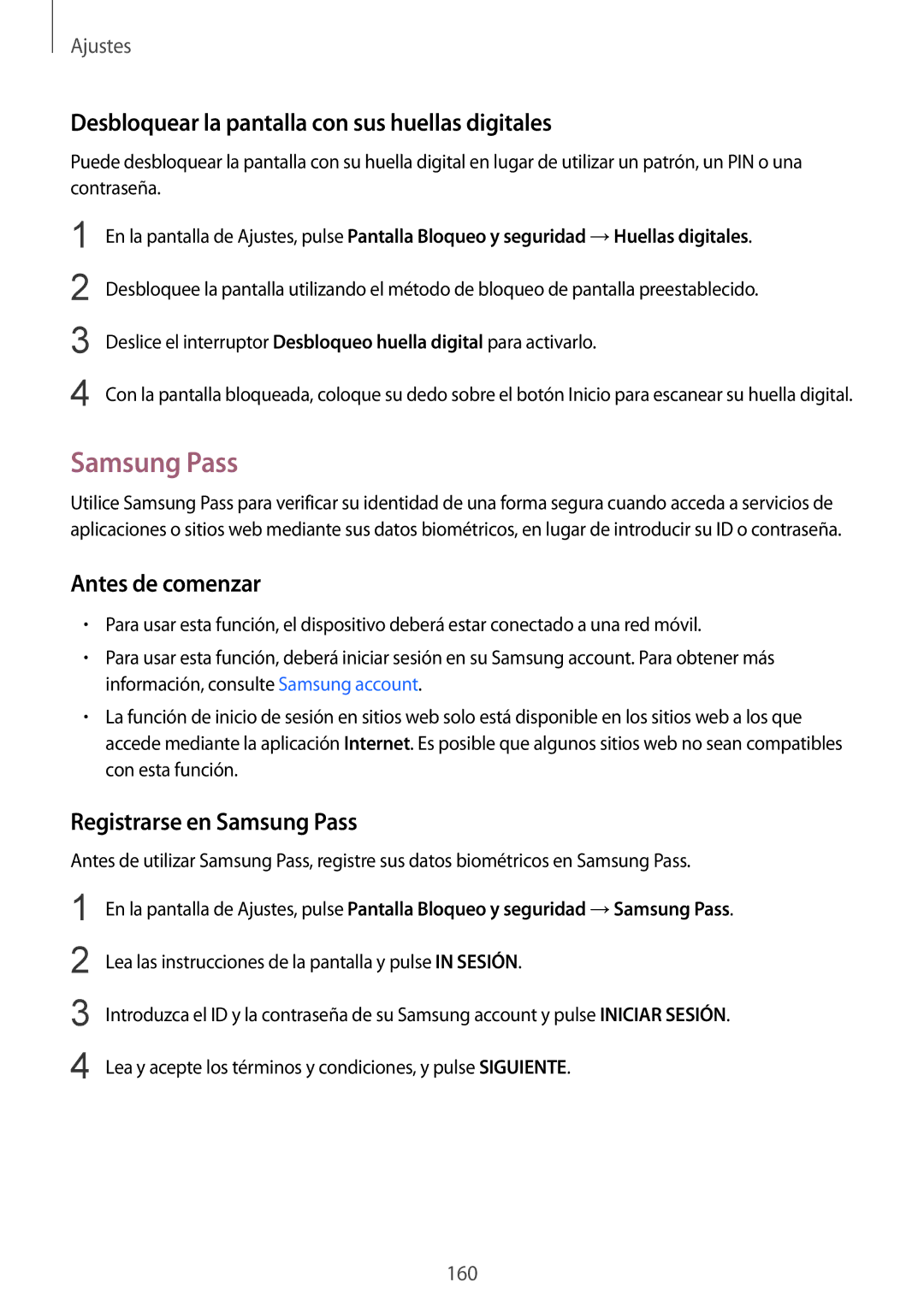 Samsung SM-G935FZBAPHE, SM-G935FZKAPHE Desbloquear la pantalla con sus huellas digitales, Registrarse en Samsung Pass 