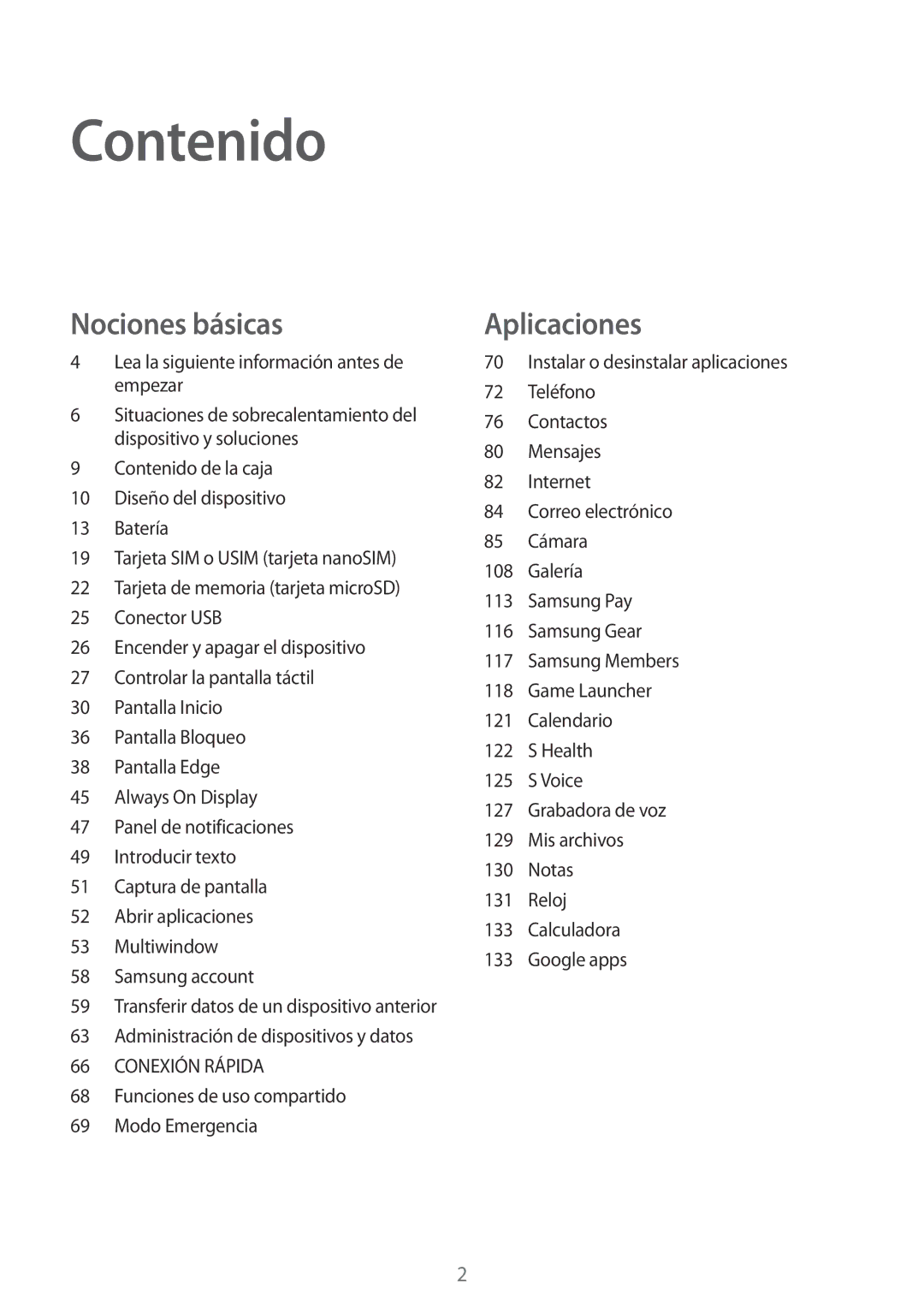 Samsung SM-G935FEDAPHE, SM-G935FZBAPHE, SM-G935FZKAPHE, SM-G935FZDAPHE, SM-G935FZSAPHE manual Contenido 