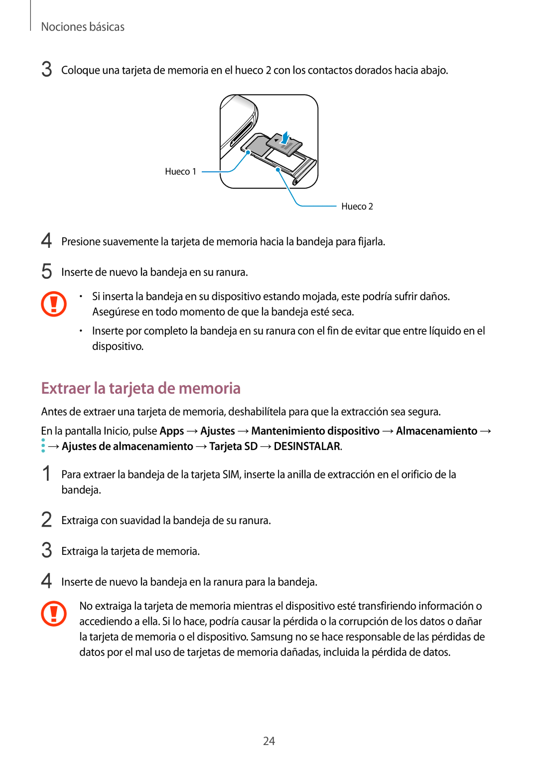 Samsung SM-G935FZSAPHE, SM-G935FZBAPHE, SM-G935FZKAPHE, SM-G935FEDAPHE, SM-G935FZDAPHE manual Extraer la tarjeta de memoria 