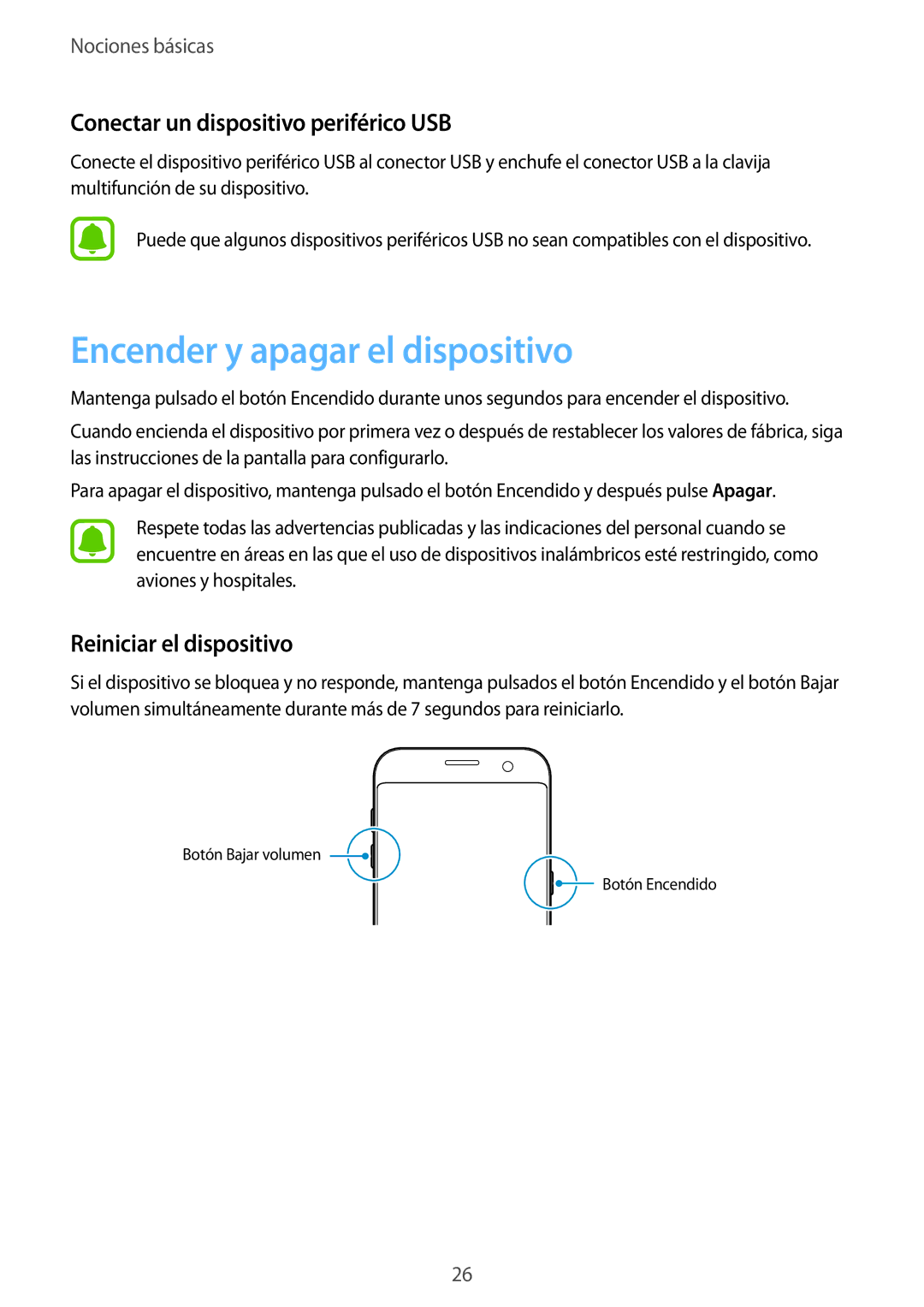 Samsung SM-G935FZKAPHE Encender y apagar el dispositivo, Conectar un dispositivo periférico USB, Reiniciar el dispositivo 