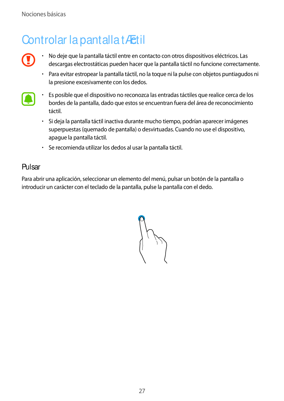 Samsung SM-G935FEDAPHE, SM-G935FZBAPHE, SM-G935FZKAPHE, SM-G935FZDAPHE, SM-G935FZSAPHE Controlar la pantalla táctil, Pulsar 