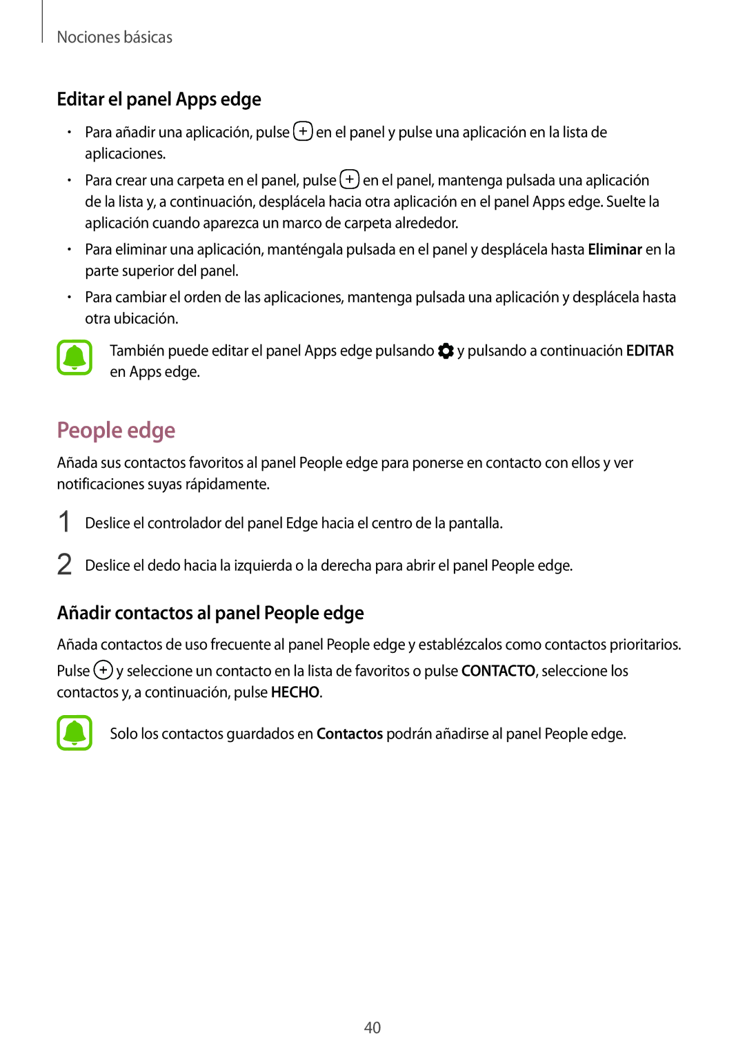 Samsung SM-G935FZBAPHE, SM-G935FZKAPHE, SM-G935FEDAPHE Editar el panel Apps edge, Añadir contactos al panel People edge 