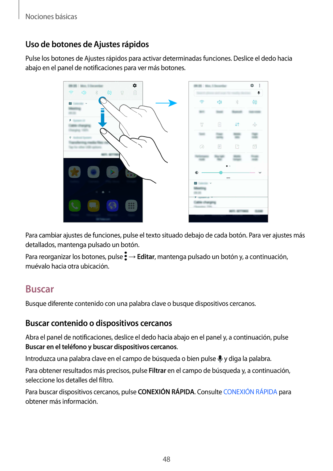 Samsung SM-G935FZDAPHE, SM-G935FZBAPHE Uso de botones de Ajustes rápidos, Buscar contenido o dispositivos cercanos 