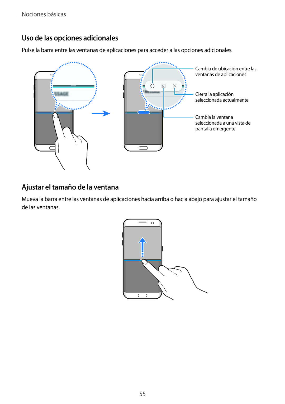 Samsung SM-G935FZBAPHE, SM-G935FZKAPHE, SM-G935FEDAPHE Uso de las opciones adicionales, Ajustar el tamaño de la ventana 