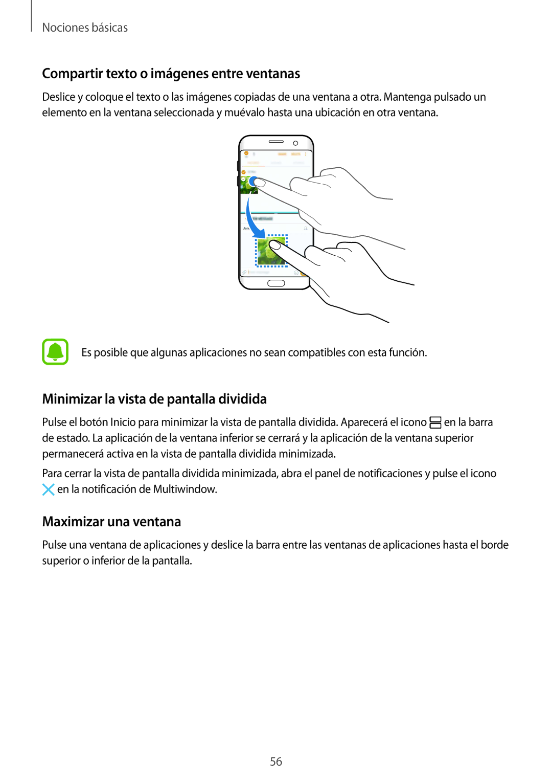Samsung SM-G935FZKAPHE, SM-G935FZBAPHE Compartir texto o imágenes entre ventanas, Minimizar la vista de pantalla dividida 