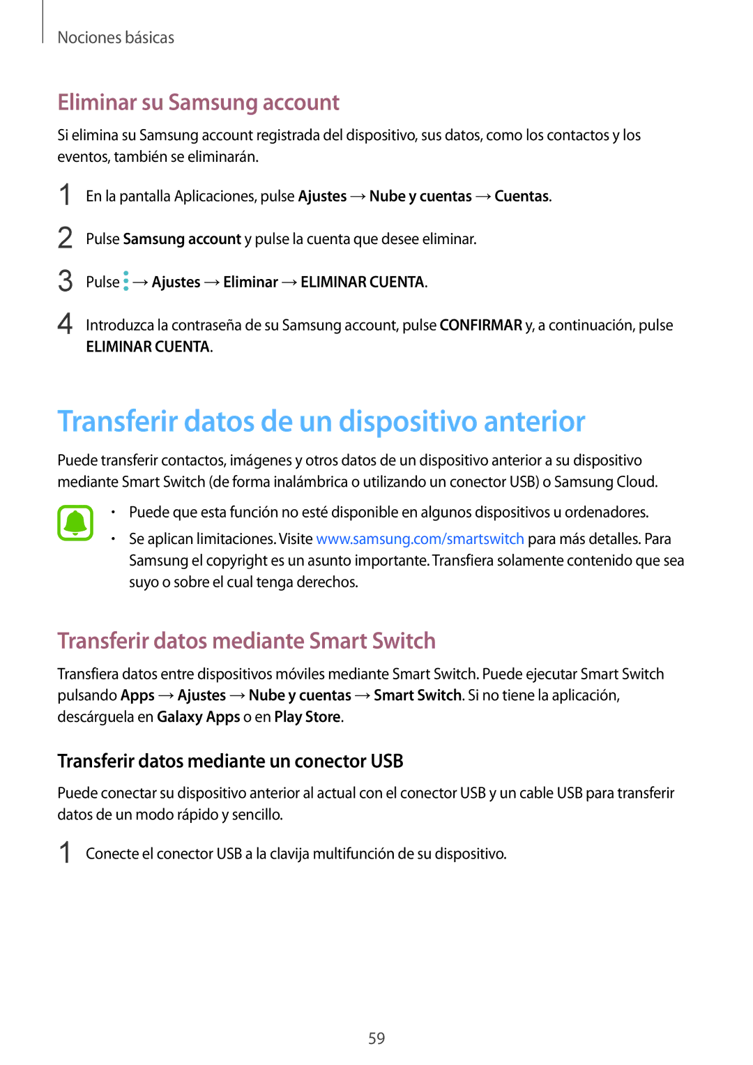 Samsung SM-G935FZSAPHE, SM-G935FZBAPHE manual Transferir datos de un dispositivo anterior, Eliminar su Samsung account 