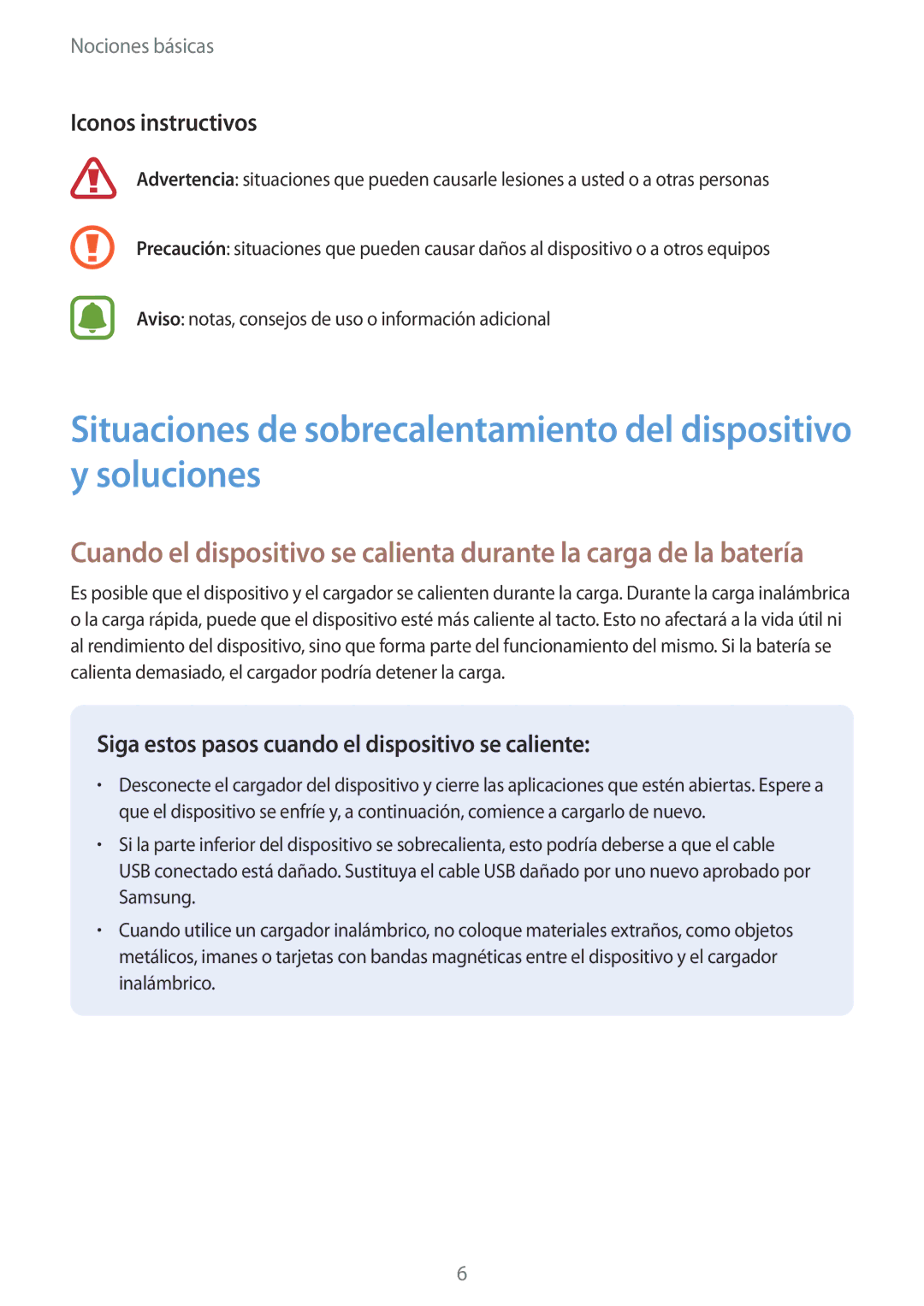 Samsung SM-G935FZKAPHE, SM-G935FZBAPHE manual Iconos instructivos, Siga estos pasos cuando el dispositivo se caliente 