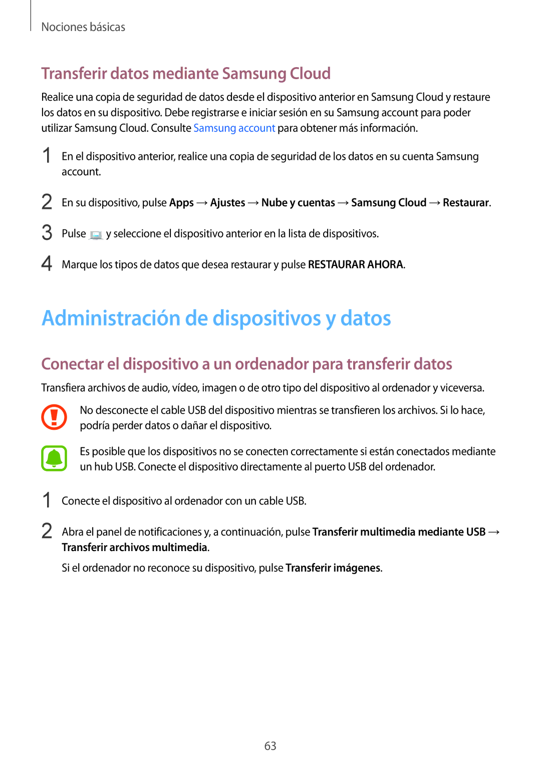 Samsung SM-G935FZDAPHE, SM-G935FZBAPHE Administración de dispositivos y datos, Transferir datos mediante Samsung Cloud 