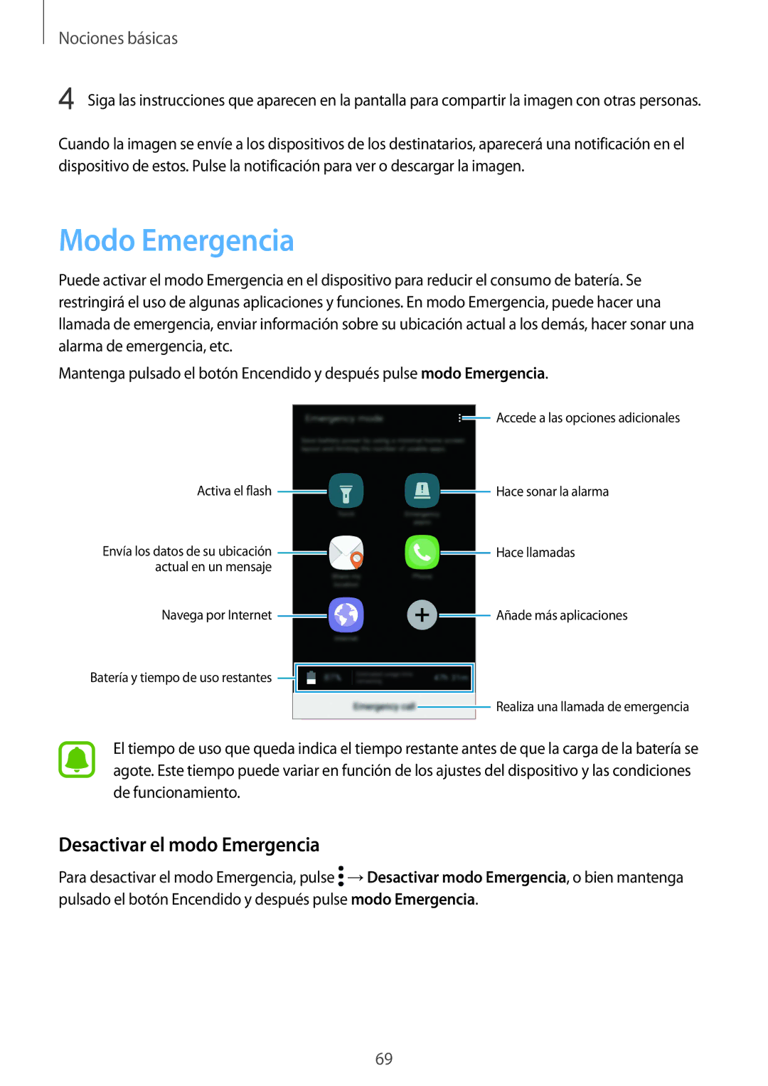 Samsung SM-G935FZSAPHE, SM-G935FZBAPHE, SM-G935FZKAPHE, SM-G935FEDAPHE manual Modo Emergencia, Desactivar el modo Emergencia 